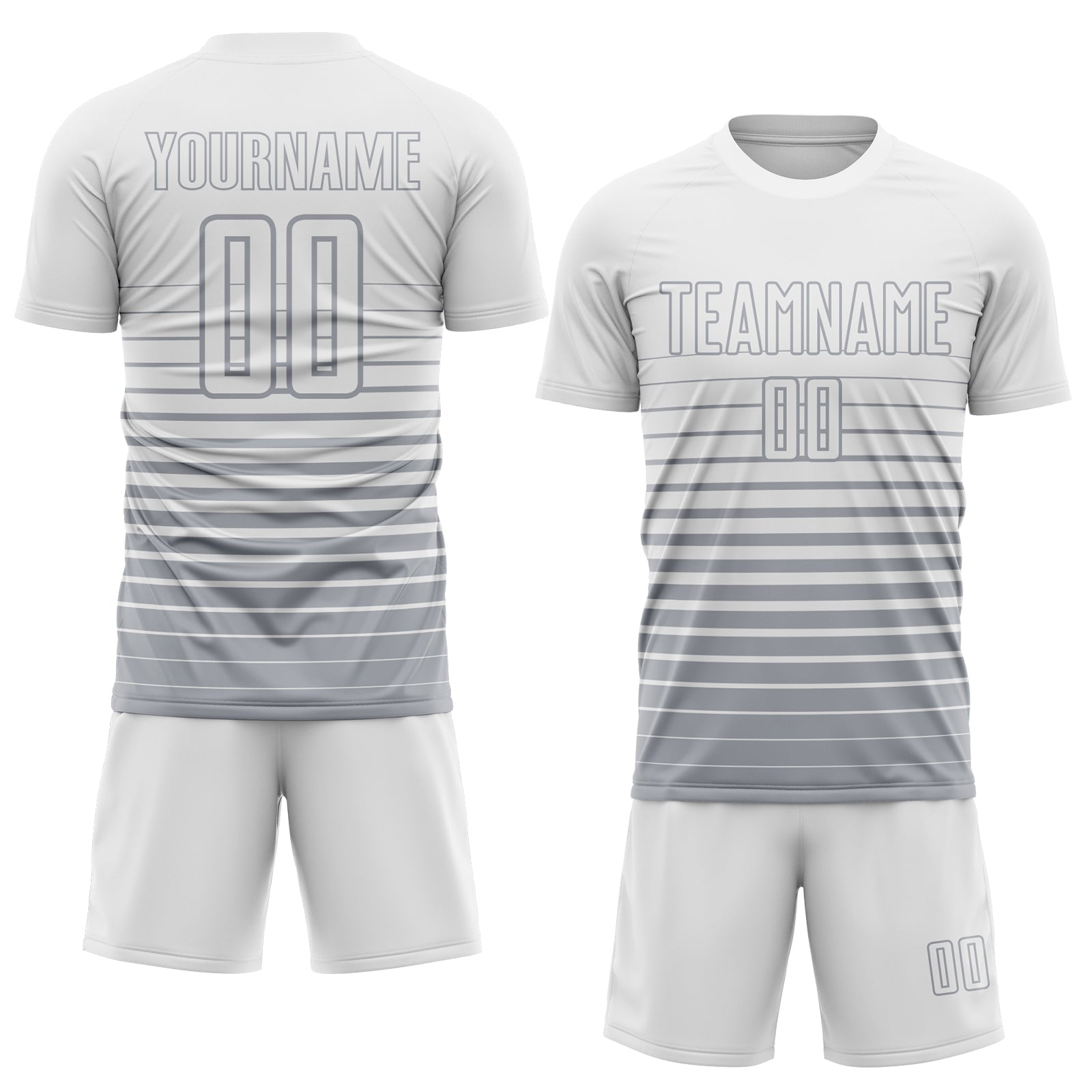 Custom White Gray Gradient Pinstripe Sublimation Soccer Uniform Jersey view 2