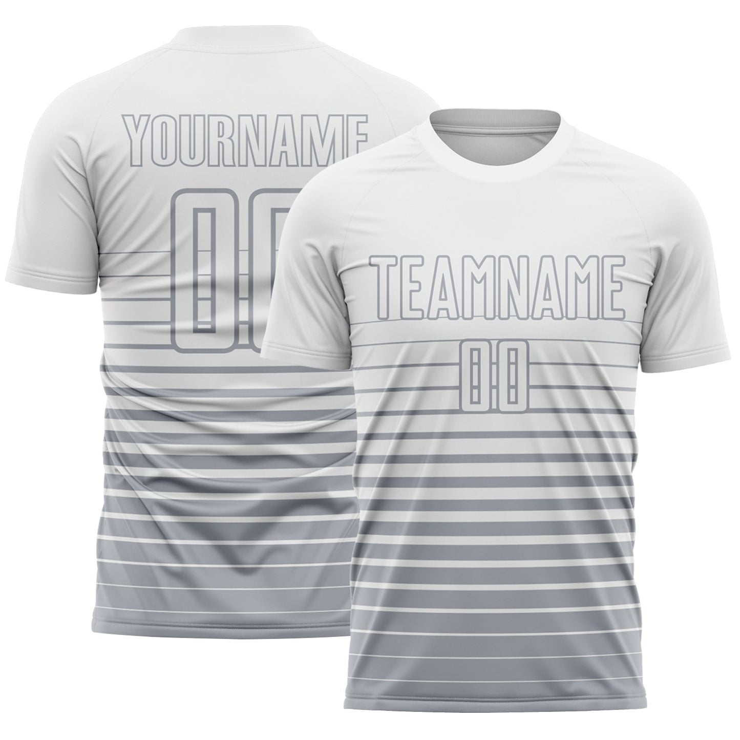 Custom White Gray Gradient Pinstripe Sublimation Soccer Uniform Jersey - Main View