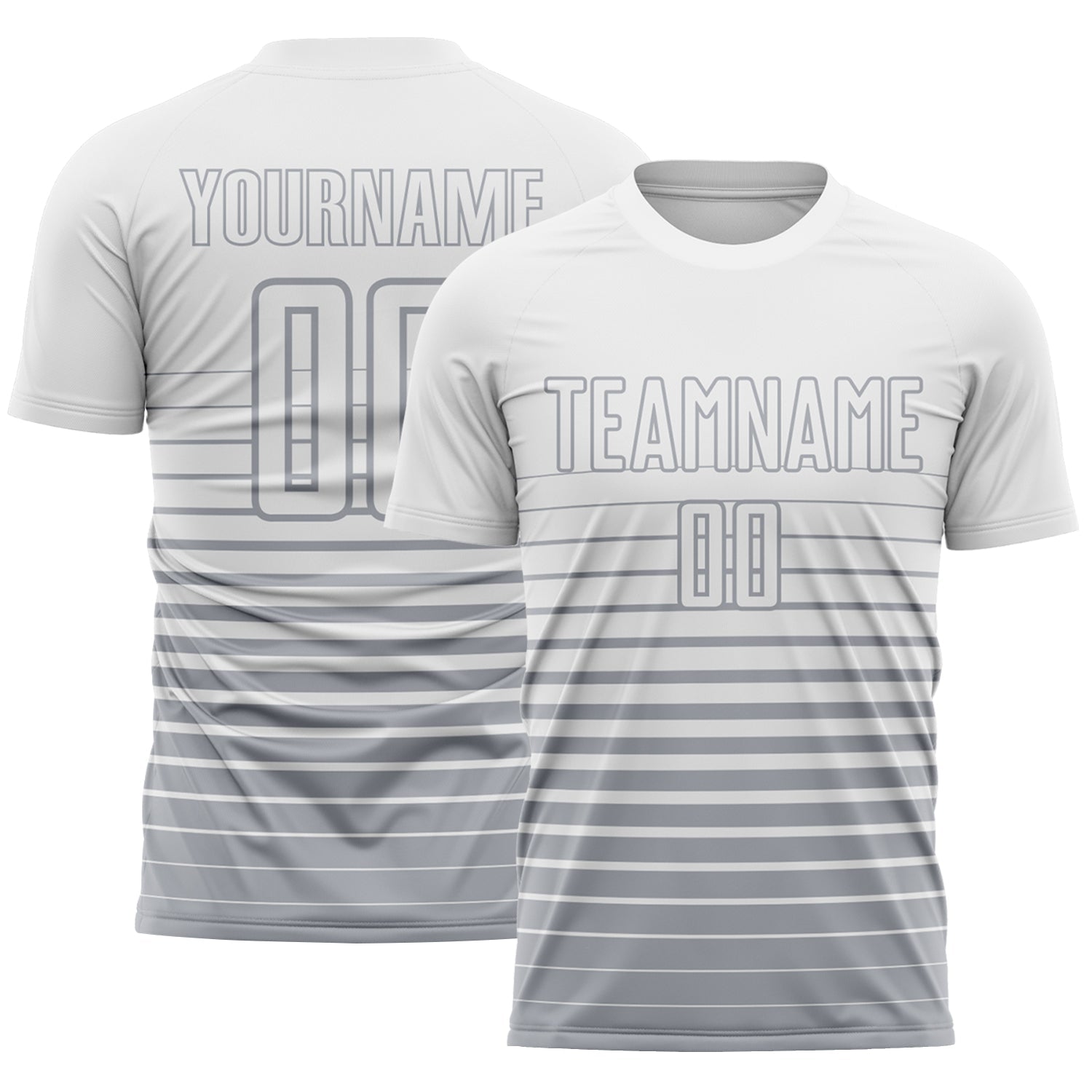 Custom White Gray Gradient Pinstripe Sublimation Soccer Uniform Jersey - Main View