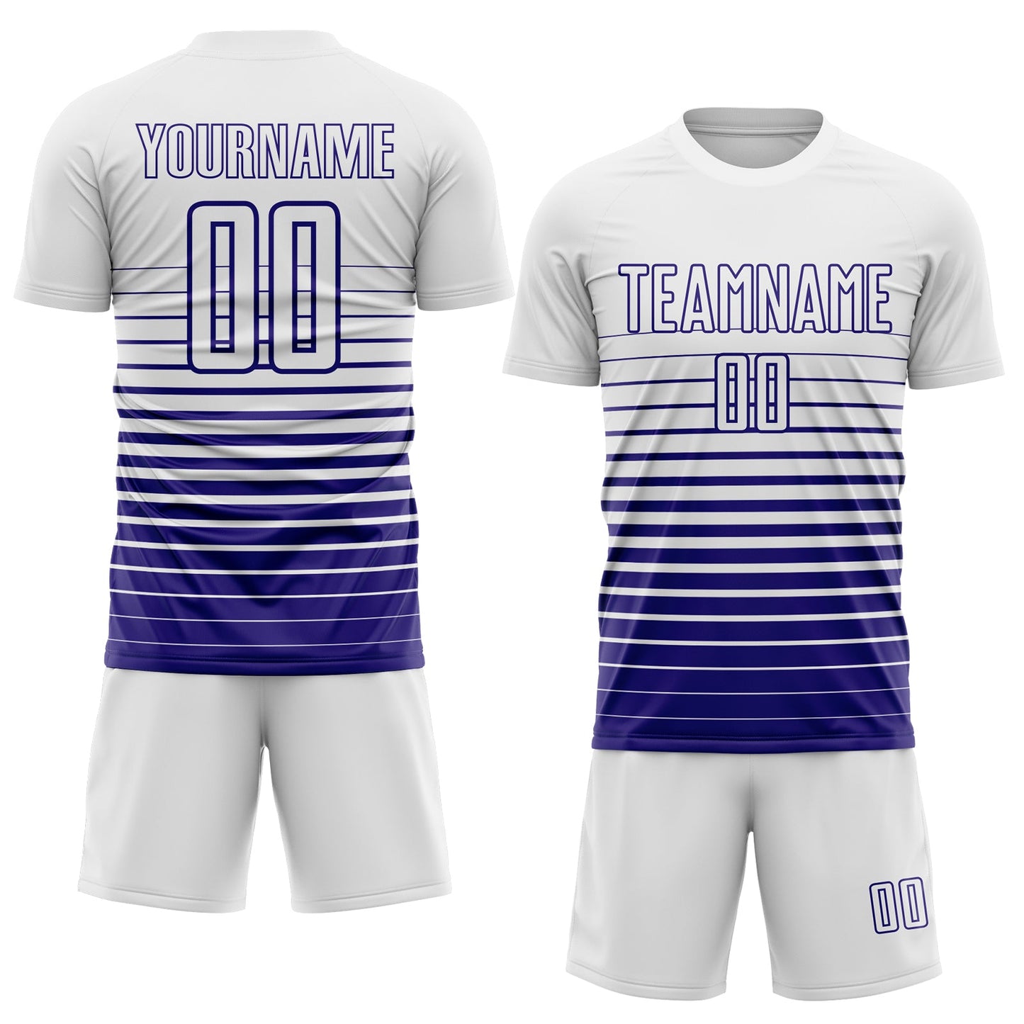Custom White Dark Purple Gradient Pinstripe Sublimation Soccer Uniform Jersey view 2