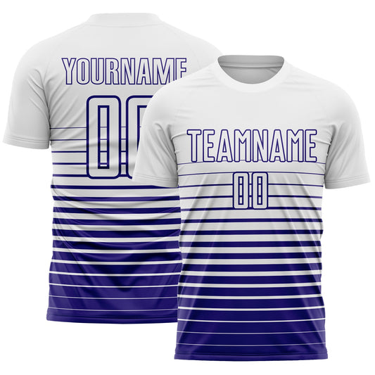 Custom White Dark Purple Gradient Pinstripe Sublimation Soccer Uniform Jersey - Main View