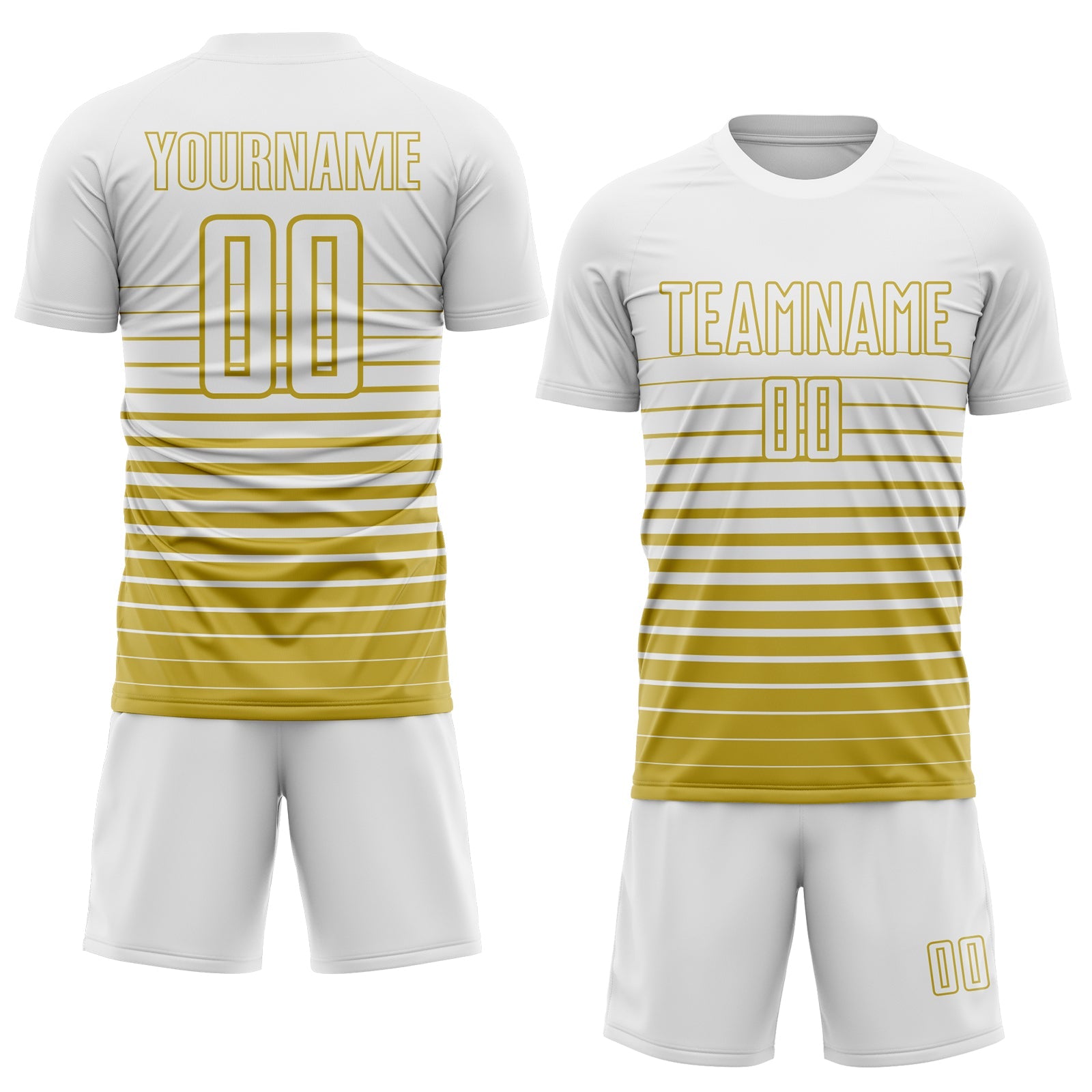 Custom White Old Gold Gradient Pinstripe Sublimation Soccer Uniform Jersey view 2