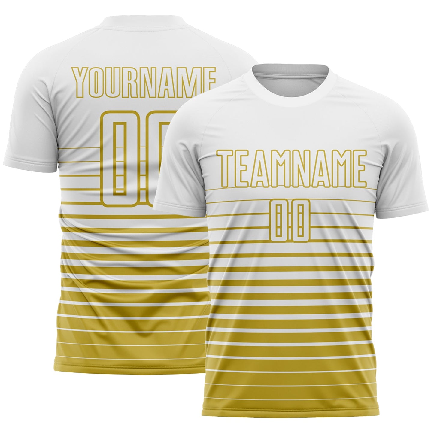 Custom White Old Gold Gradient Pinstripe Sublimation Soccer Uniform Jersey - Main View