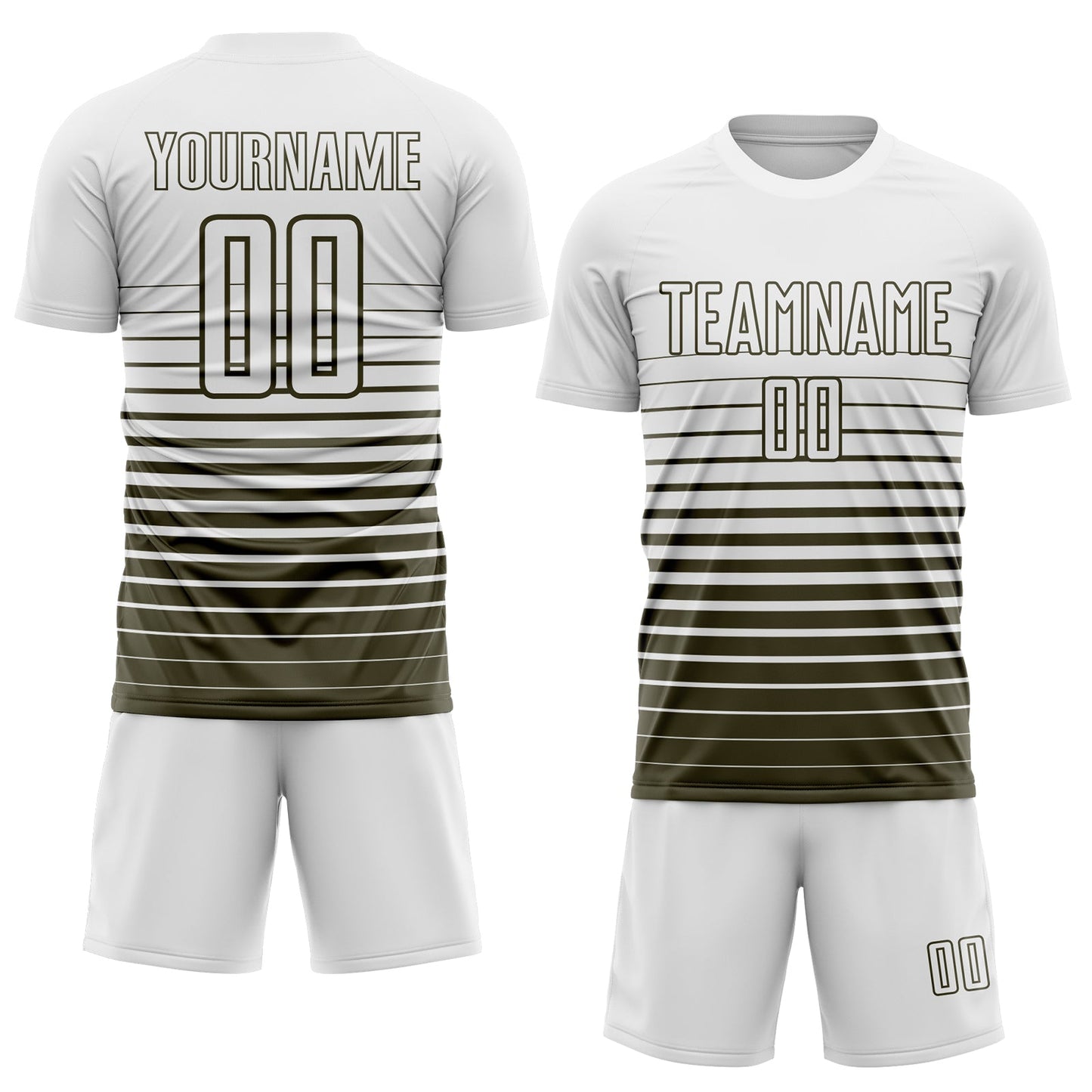 Custom White Olive Gradient Pinstripe Sublimation Soccer Uniform Jersey view 2