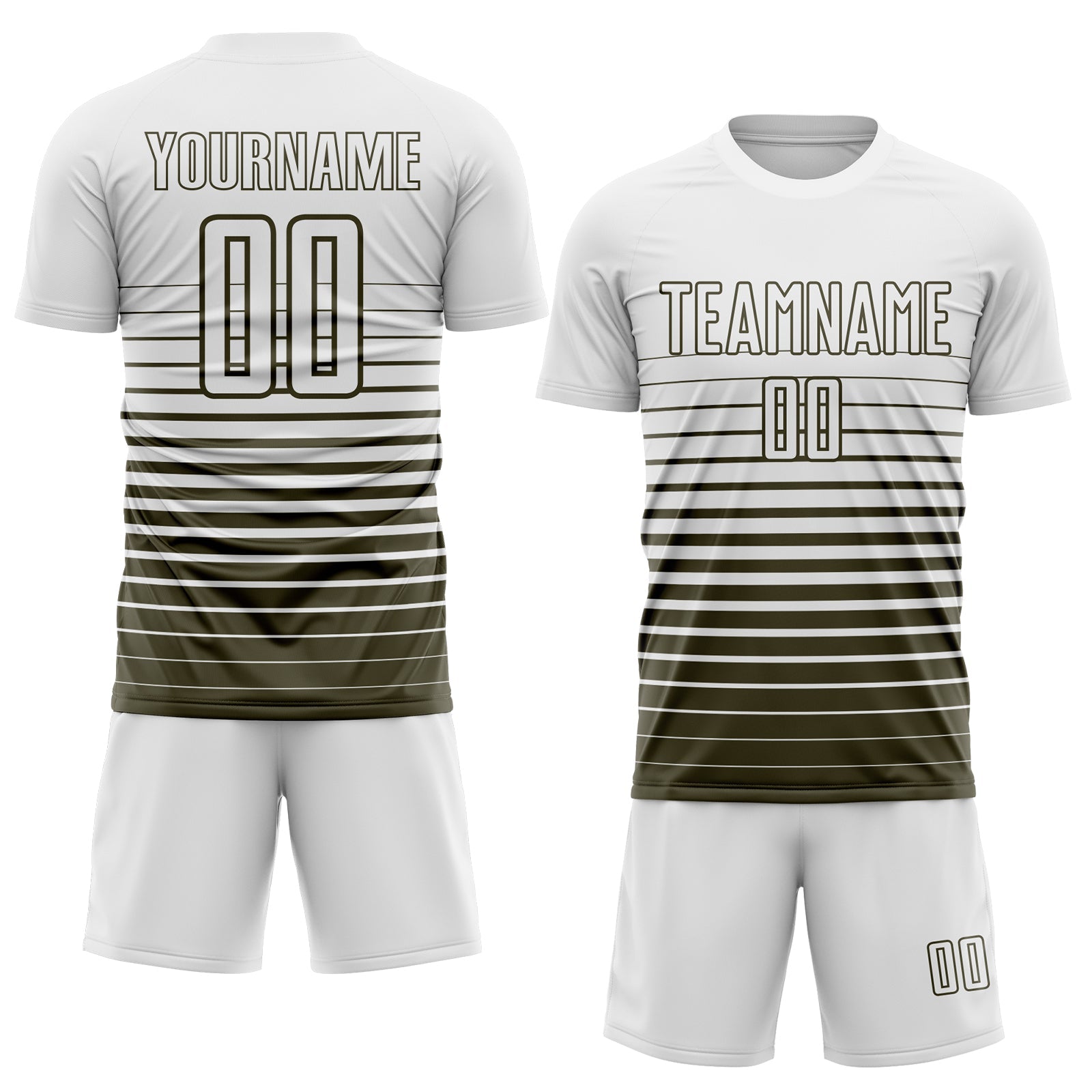 Custom White Olive Gradient Pinstripe Sublimation Soccer Uniform Jersey view 2