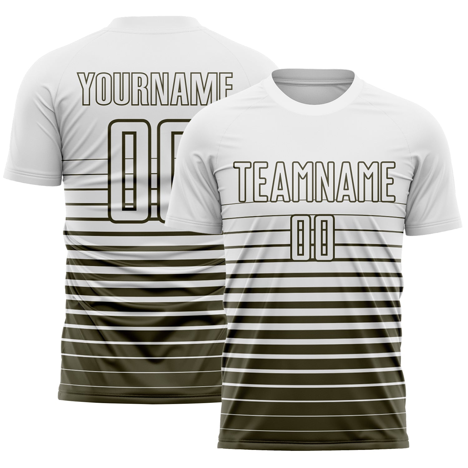 Custom White Olive Gradient Pinstripe Sublimation Soccer Uniform Jersey - Main View
