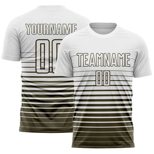 Custom White Olive Gradient Pinstripe Sublimation Soccer Uniform Jersey - Main View