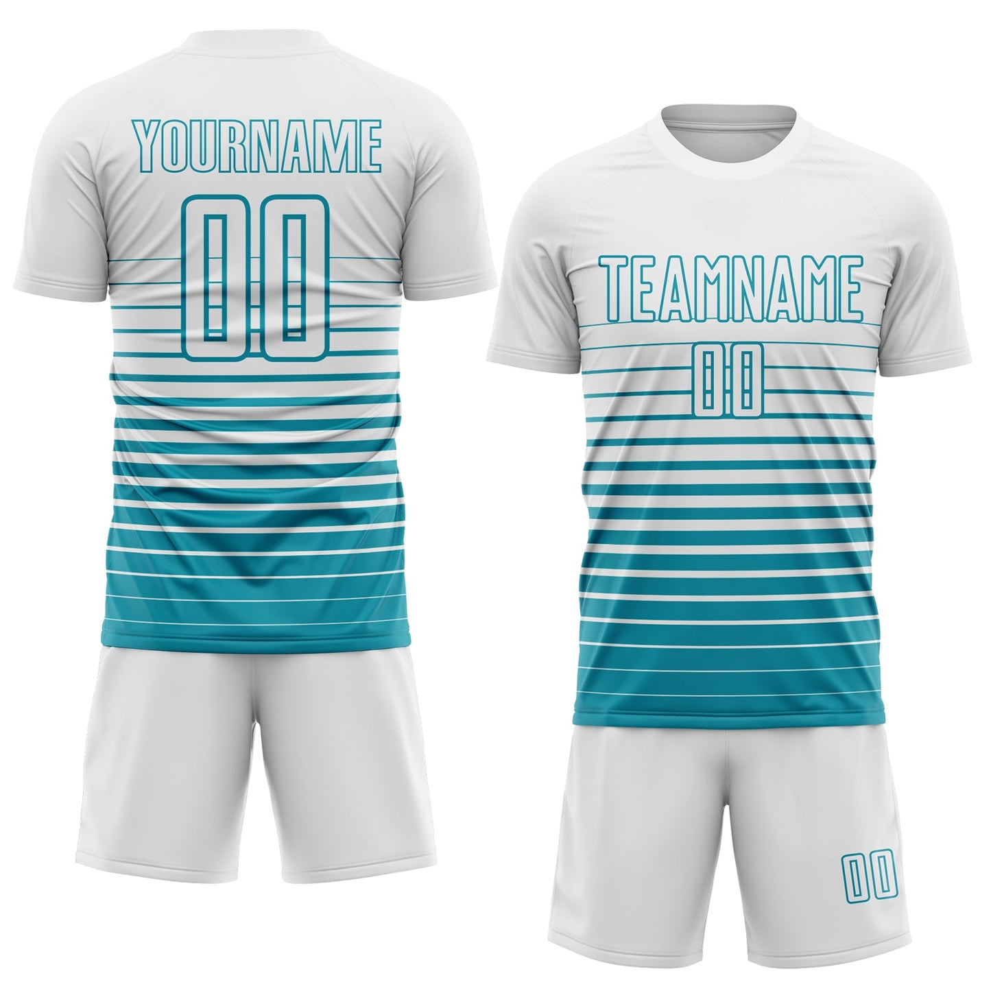 Custom White Teal Gradient Pinstripe Sublimation Soccer Uniform Jersey view 2