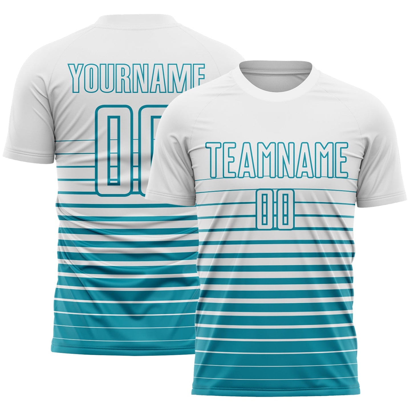 Custom White Teal Gradient Pinstripe Sublimation Soccer Uniform Jersey - Main View