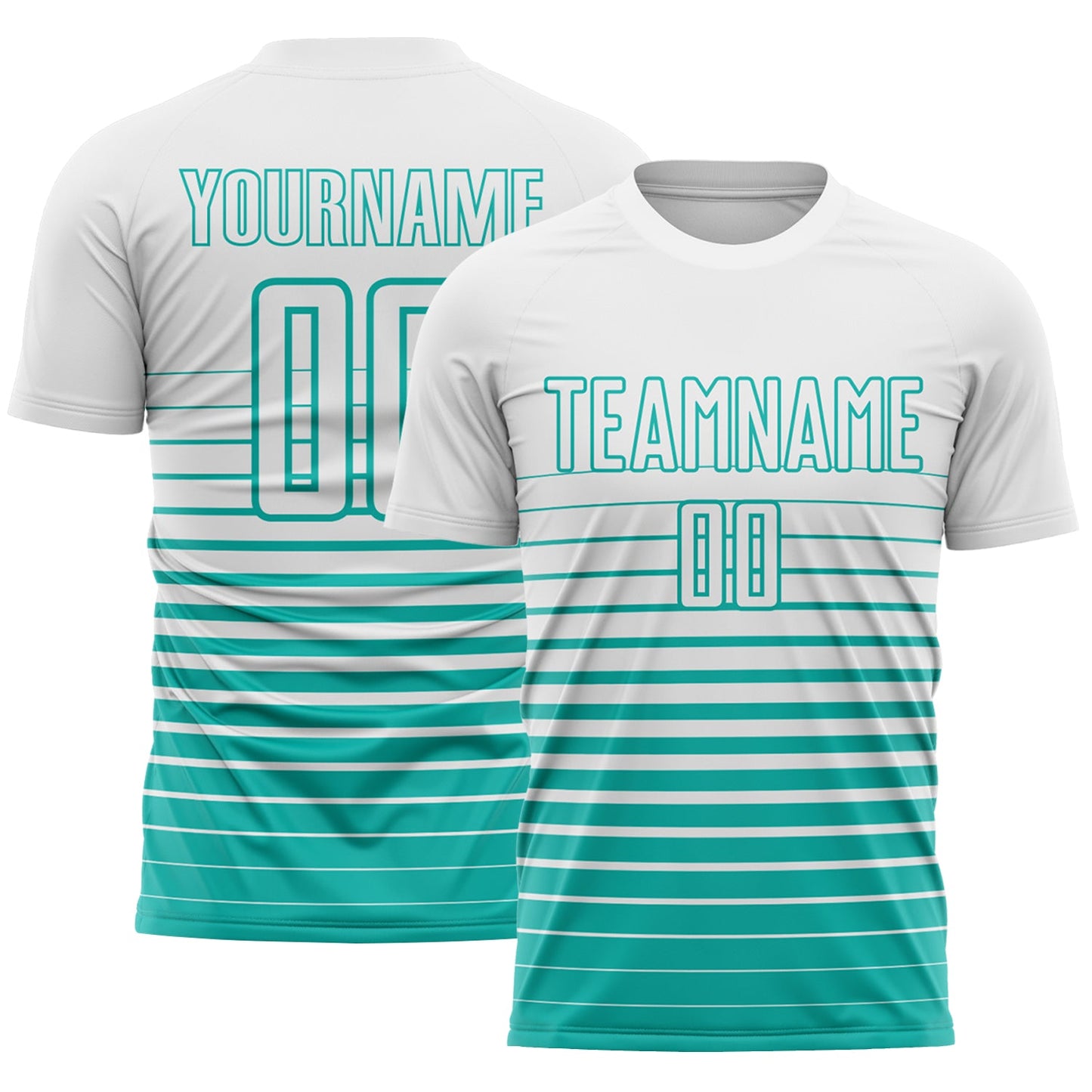 Custom White Aqua Gradient Pinstripe Sublimation Soccer Uniform Jersey - Main View