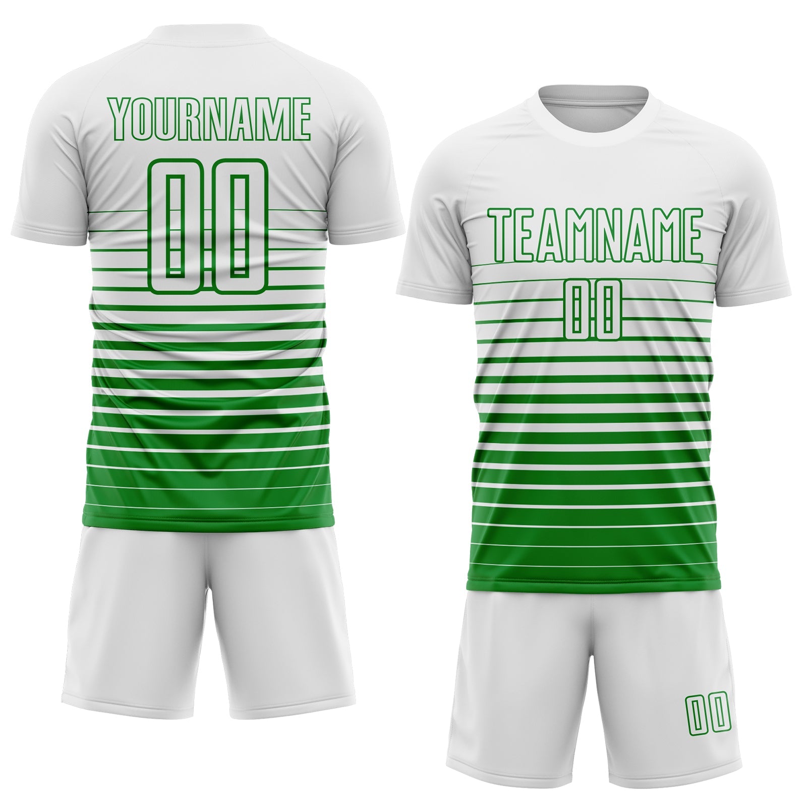 Custom White Grass Green Gradient Pinstripe Sublimation Soccer Uniform Jersey view 2