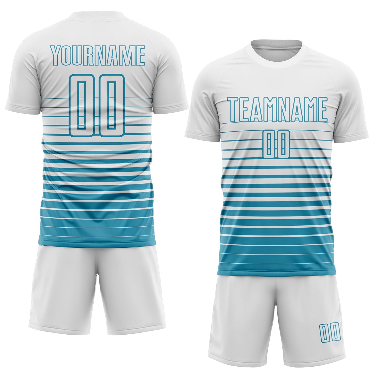 Custom White Panther Blue Gradient Pinstripe Sublimation Soccer Uniform Jersey view 2