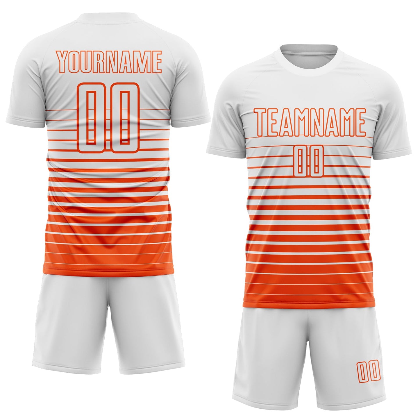 Custom White Orange Gradient Pinstripe Sublimation Soccer Uniform Jersey view 2