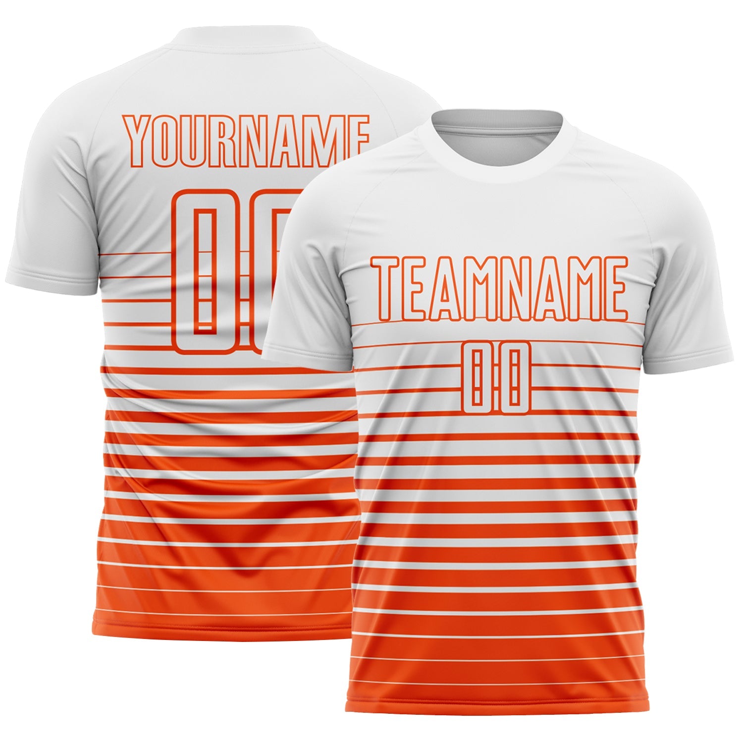 Custom White Orange Gradient Pinstripe Sublimation Soccer Uniform Jersey - Main View