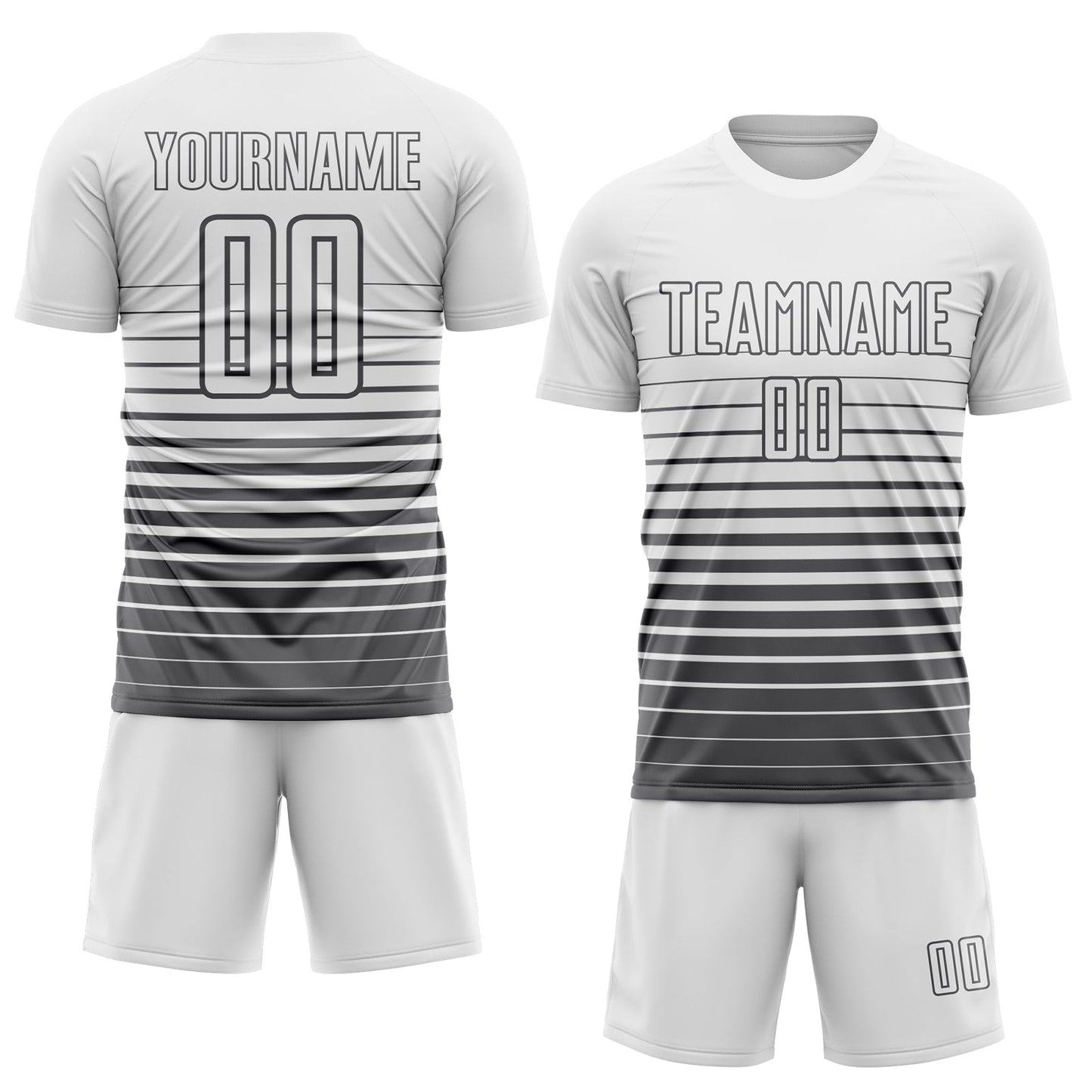 Custom White Steel Gray Gradient Pinstripe Sublimation Soccer Uniform Jersey view 2