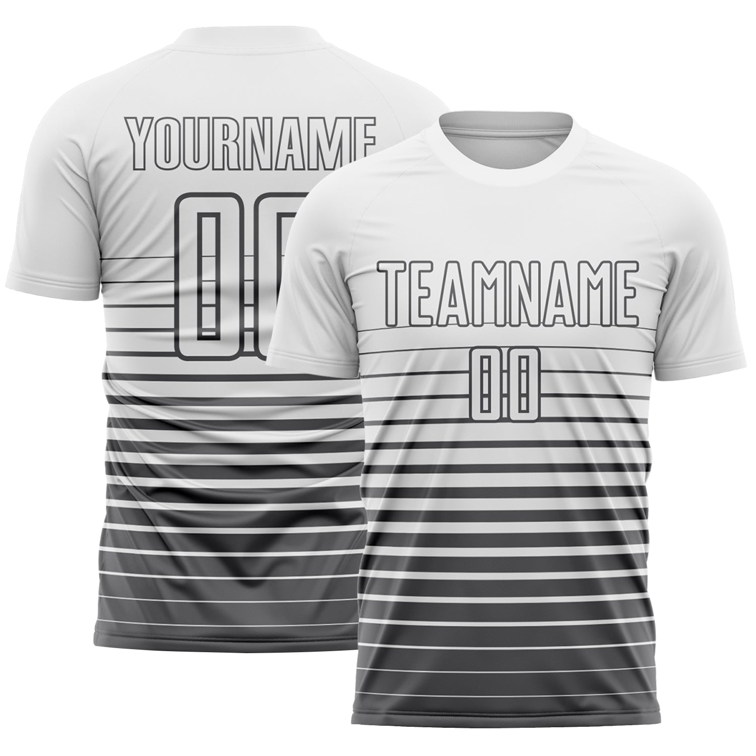 Custom White Steel Gray Gradient Pinstripe Sublimation Soccer Uniform Jersey - Main View