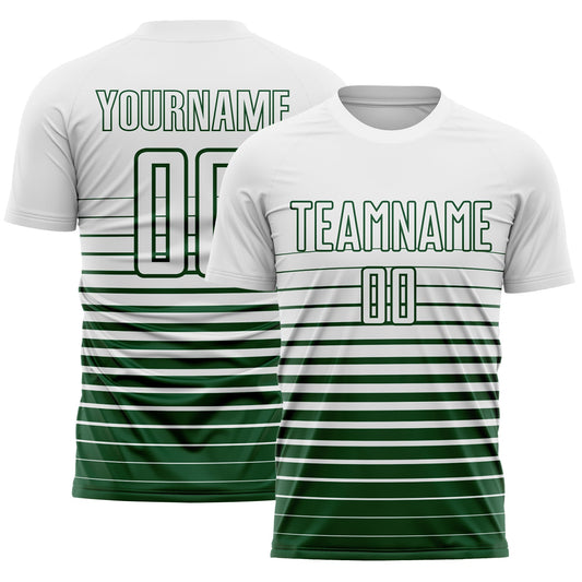 Custom White Green Gradient Pinstripe Sublimation Soccer Uniform Jersey - Main View