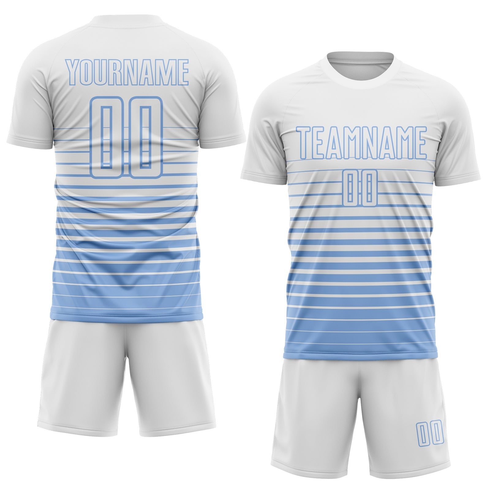 Custom White Light Blue Gradient Pinstripe Sublimation Soccer Uniform Jersey view 2