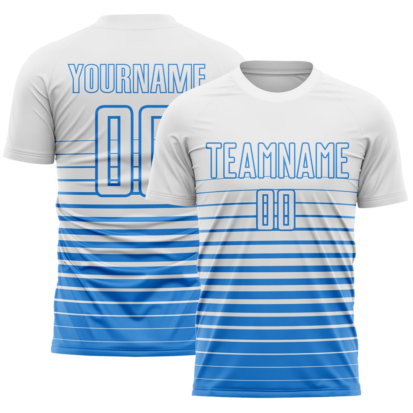 Custom White Powder Blue Gradient Pinstripe Sublimation Soccer Uniform Jersey - Main View