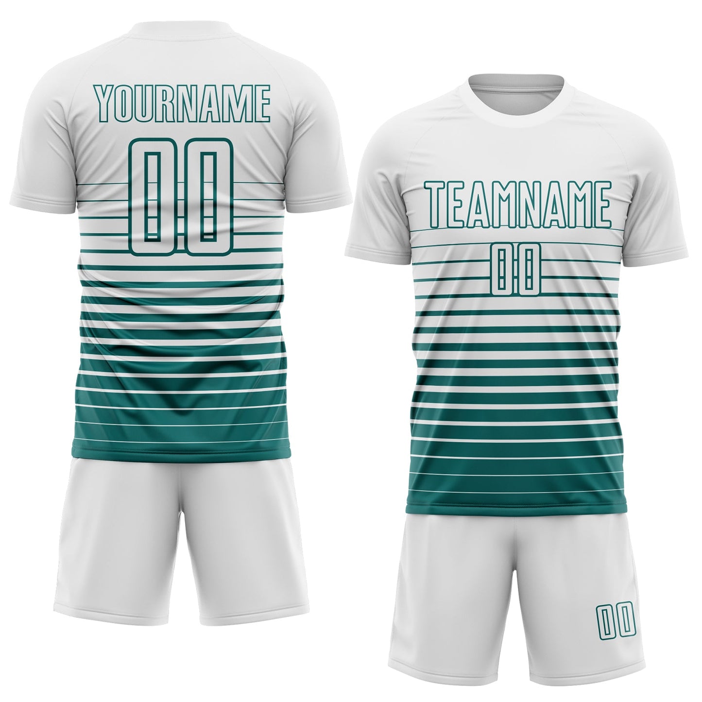 Custom White Teal Gradient Pinstripe Sublimation Soccer Uniform Jersey view 2