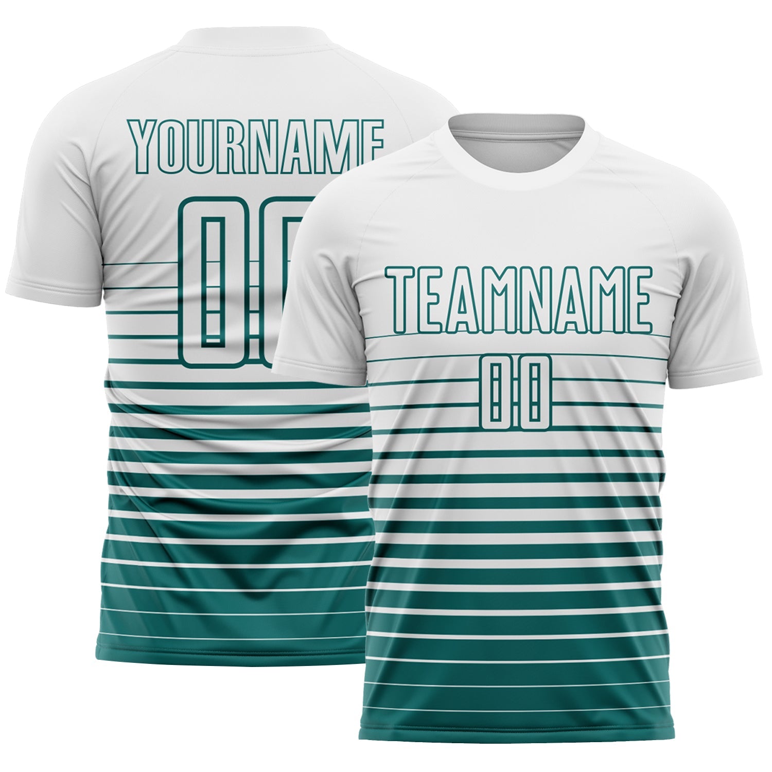 Custom White Teal Gradient Pinstripe Sublimation Soccer Uniform Jersey - Main View