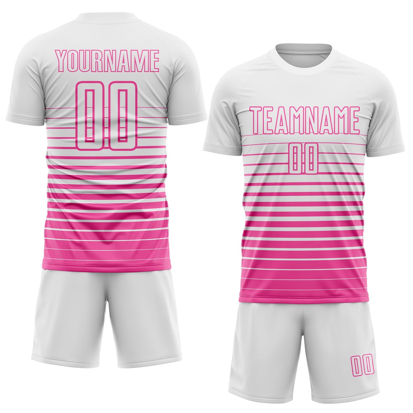 Custom White Pink Gradient Pinstripe Sublimation Soccer Uniform Jersey view 2