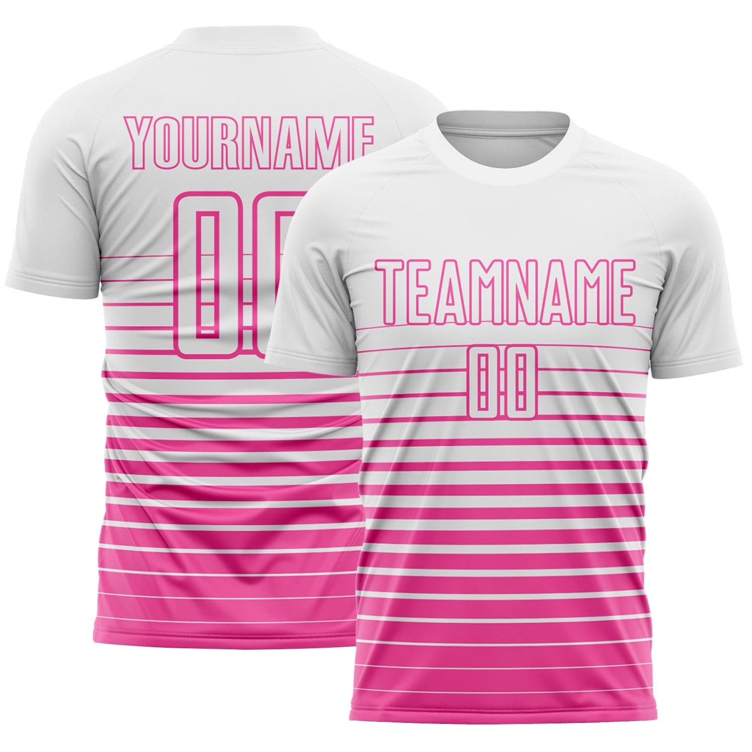 Custom White Pink Gradient Pinstripe Sublimation Soccer Uniform Jersey - Main View