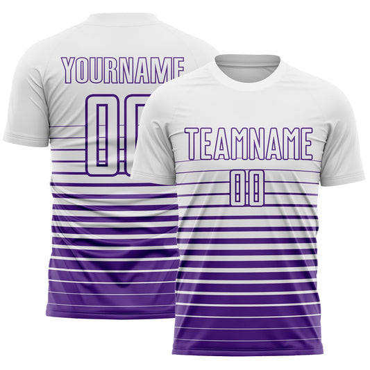 Custom White Purple Gradient Pinstripe Sublimation Soccer Uniform Jersey - Main View
