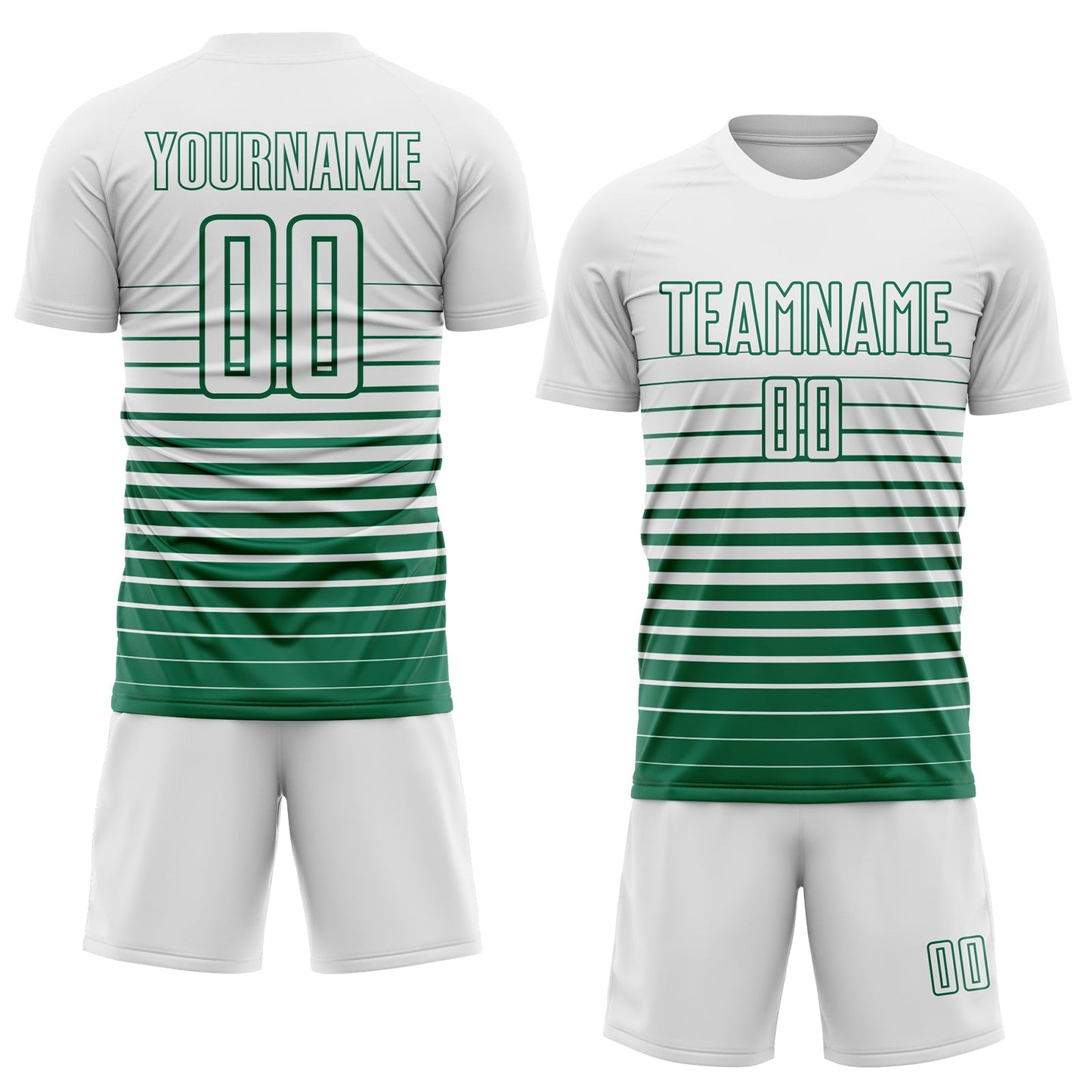 Custom White Kelly Green Gradient Pinstripe Sublimation Soccer Uniform Jersey view 2