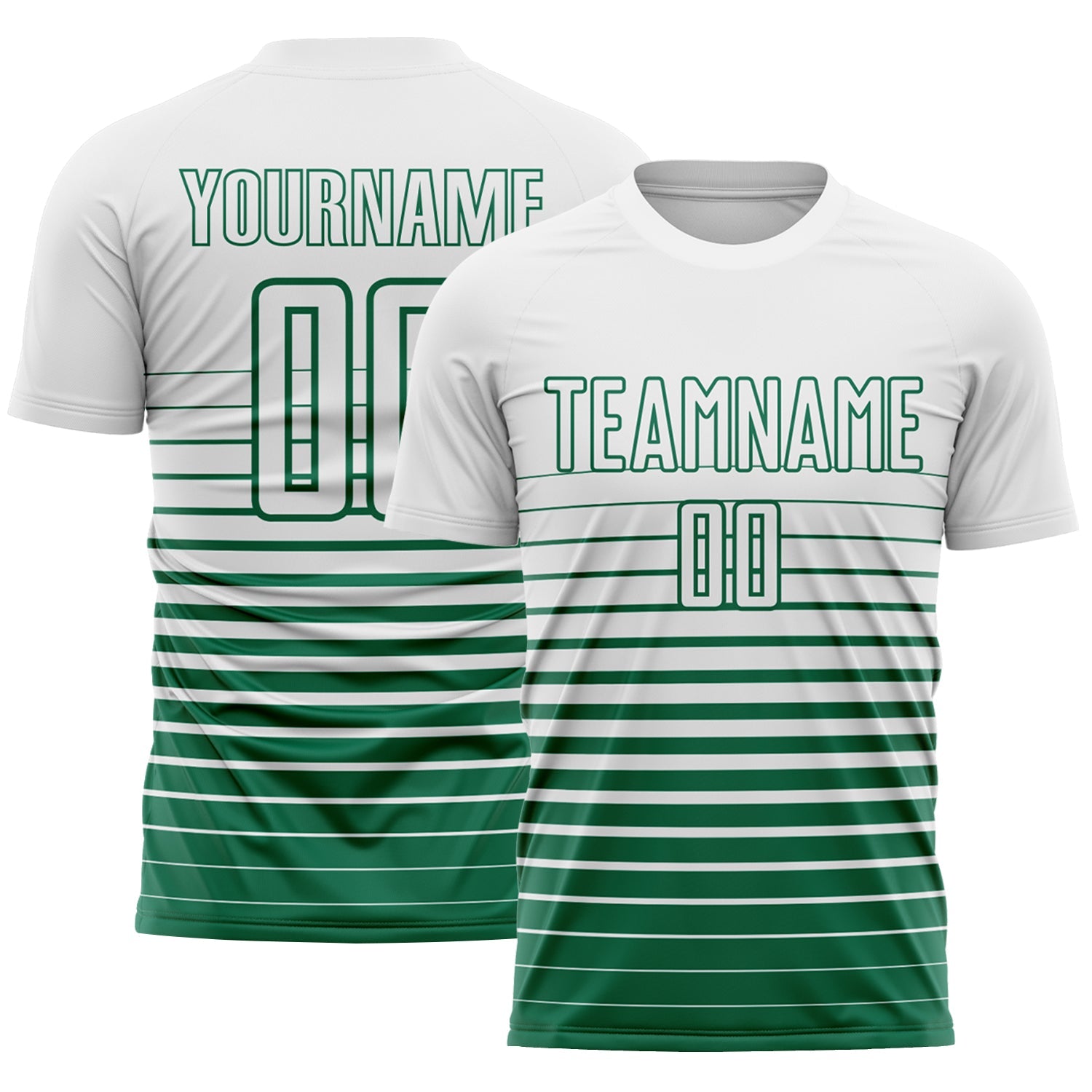 Custom White Kelly Green Gradient Pinstripe Sublimation Soccer Uniform Jersey - Main View