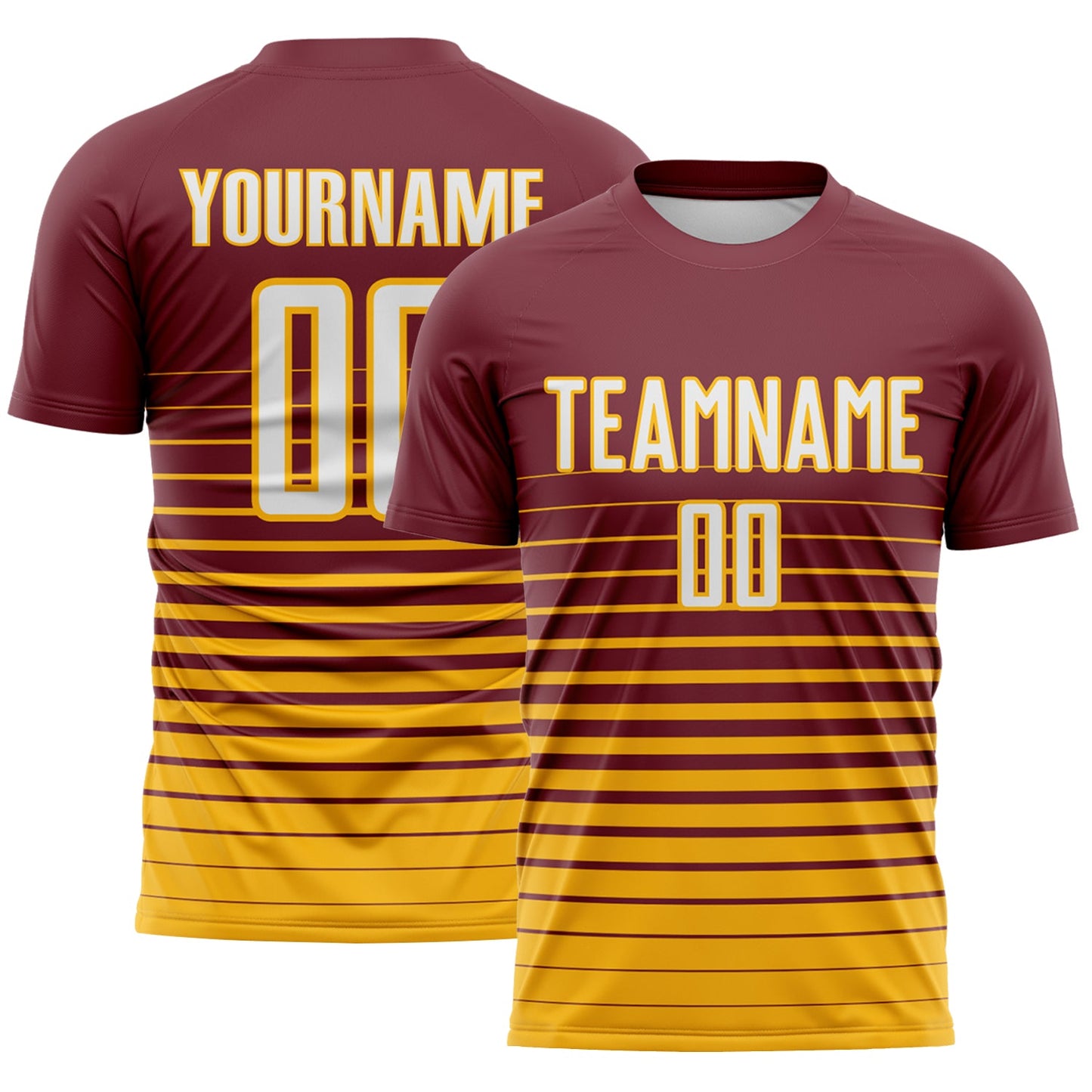 Custom Burgundy White-Gold Gradient Pinstripe Sublimation Soccer Uniform Jersey - Main View