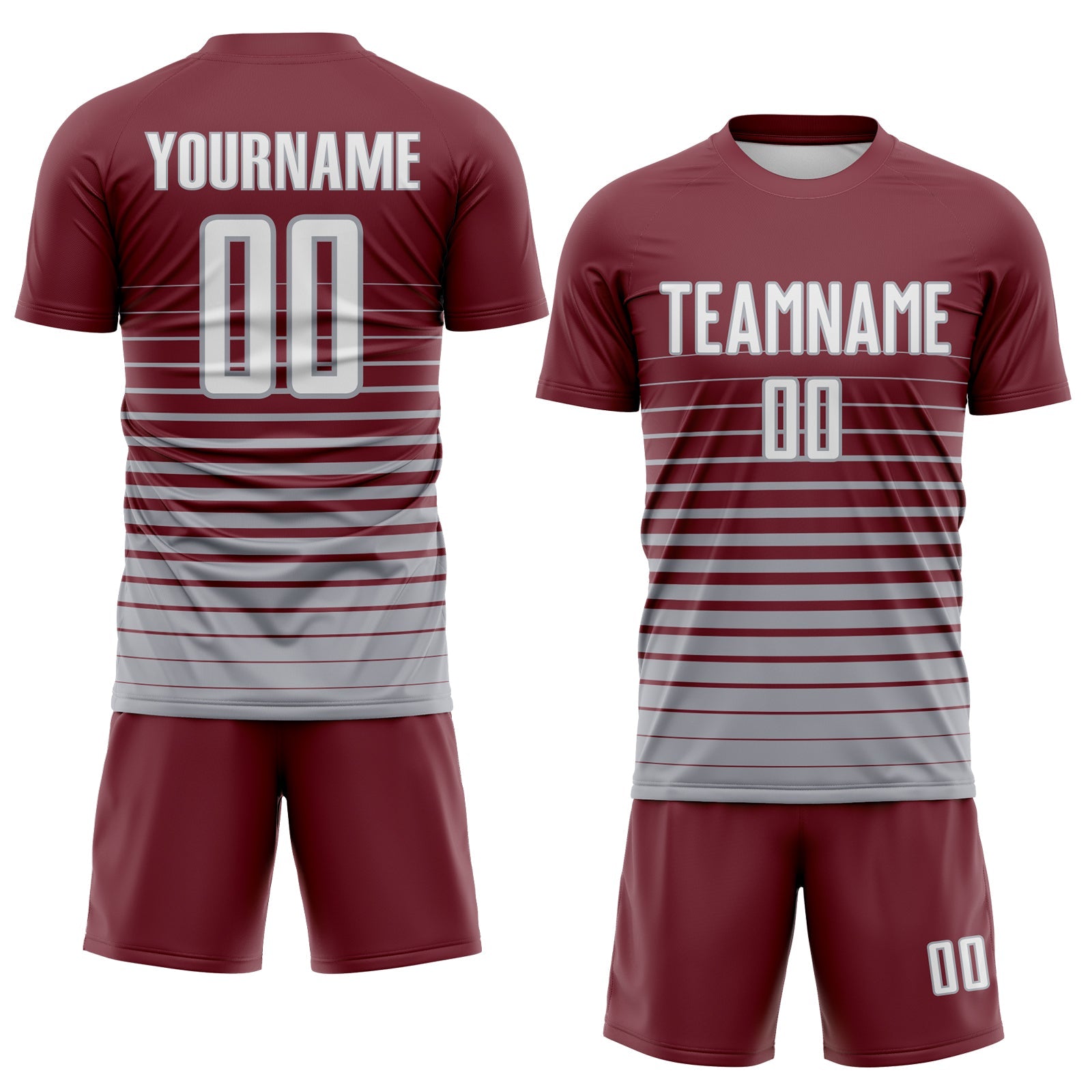 Custom Burgundy White-Gray Gradient Pinstripe Sublimation Soccer Uniform Jersey view 2