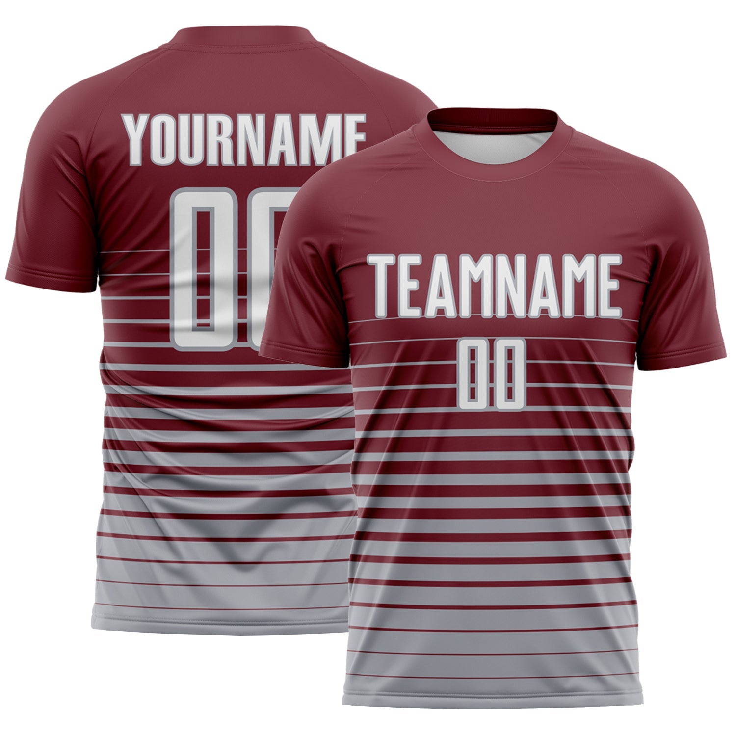 Custom Burgundy White-Gray Gradient Pinstripe Sublimation Soccer Uniform Jersey - Main View