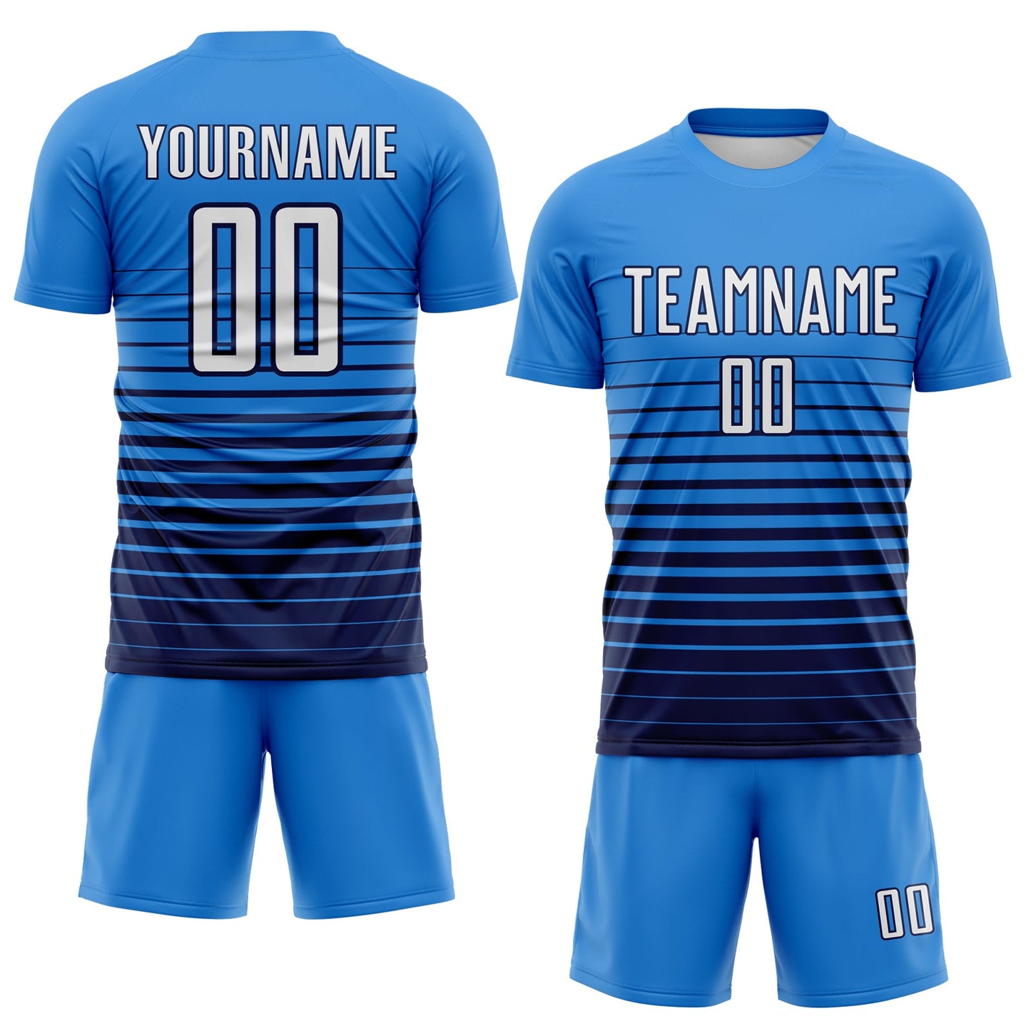 Custom Powder Blue White-Navy Gradient Pinstripe Sublimation Soccer Uniform Jersey view 2