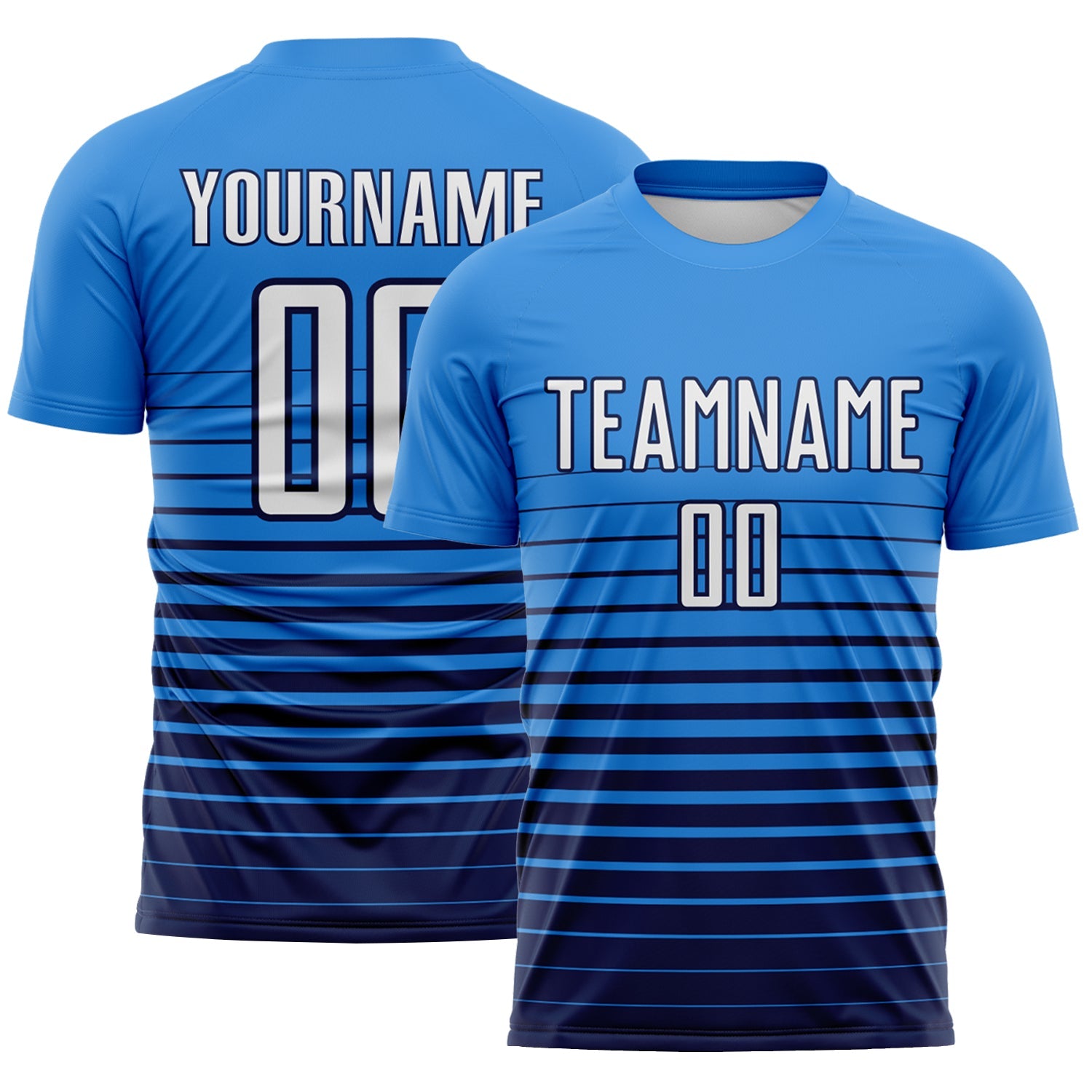 Custom Powder Blue White-Navy Gradient Pinstripe Sublimation Soccer Uniform Jersey - Main View