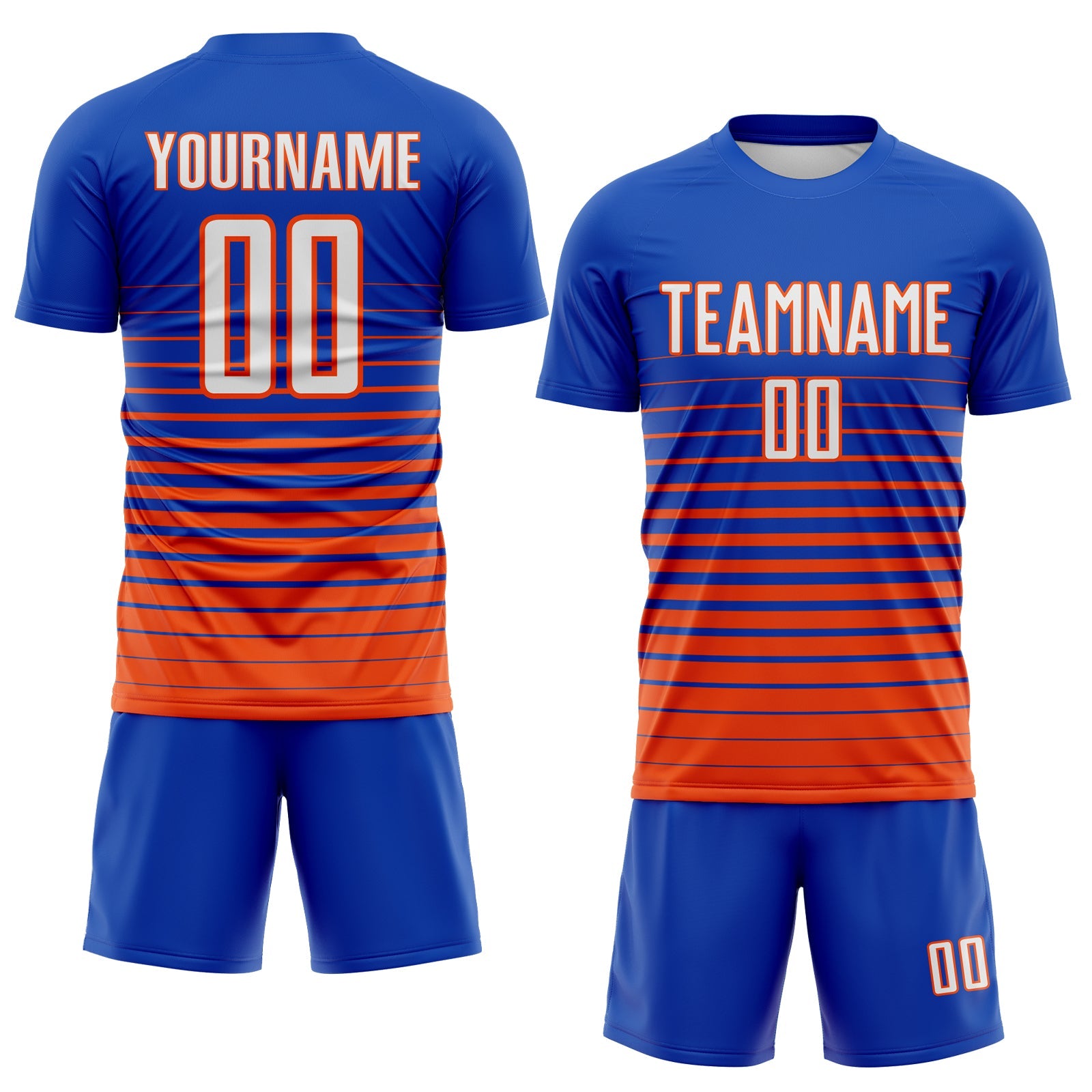Custom Thunder Blue White-Orange Gradient Pinstripe Sublimation Soccer Uniform Jersey view 2