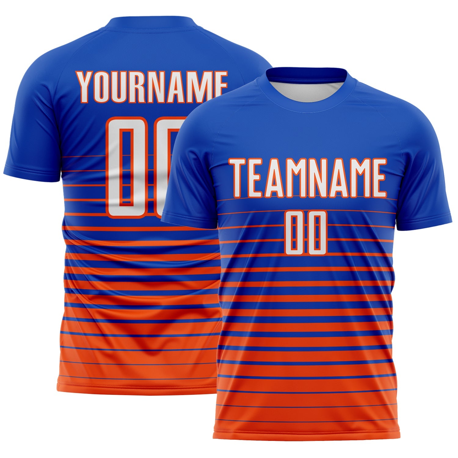 Custom Thunder Blue White-Orange Gradient Pinstripe Sublimation Soccer Uniform Jersey - Main View