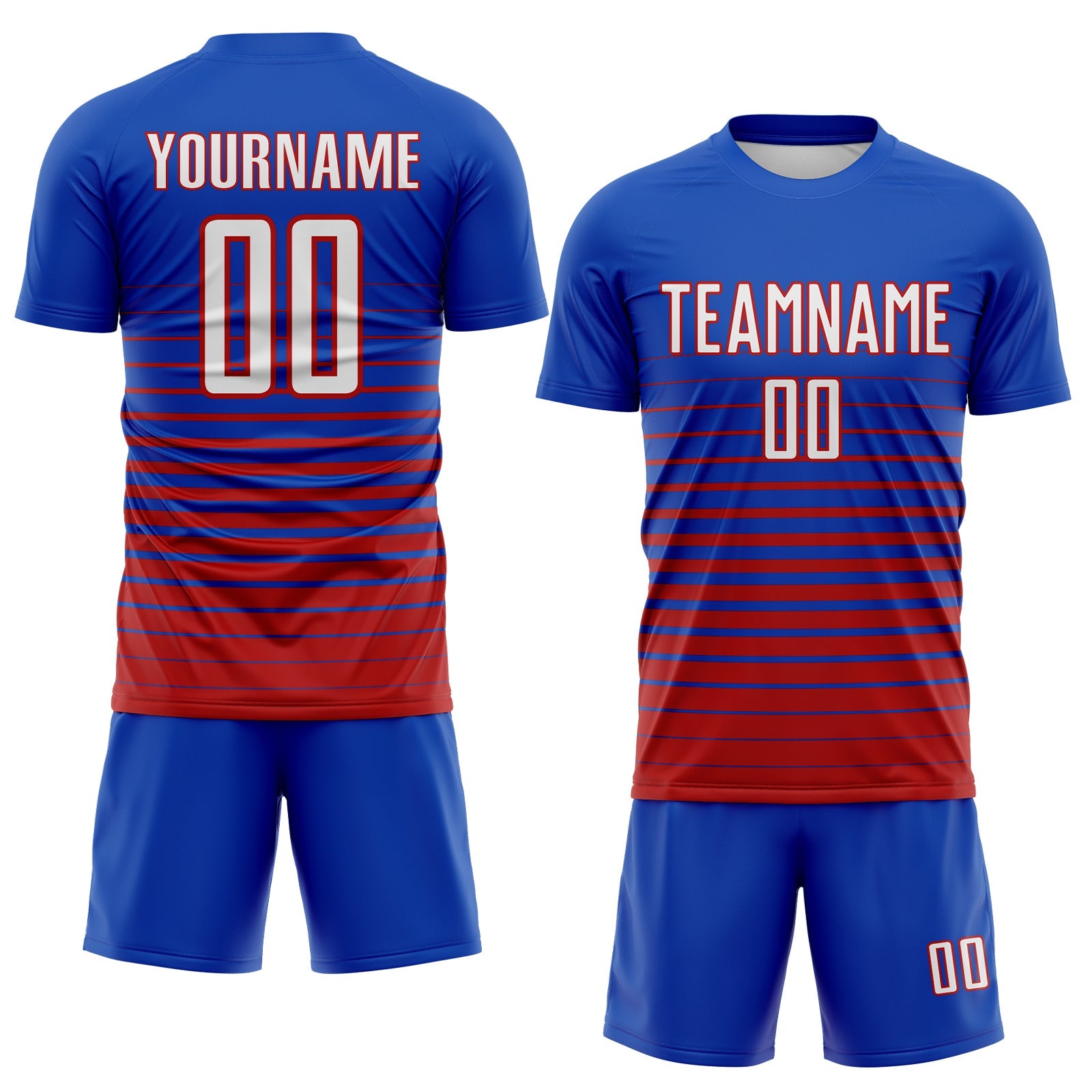 Custom Thunder Blue White-Red Gradient Pinstripe Sublimation Soccer Uniform Jersey view 2