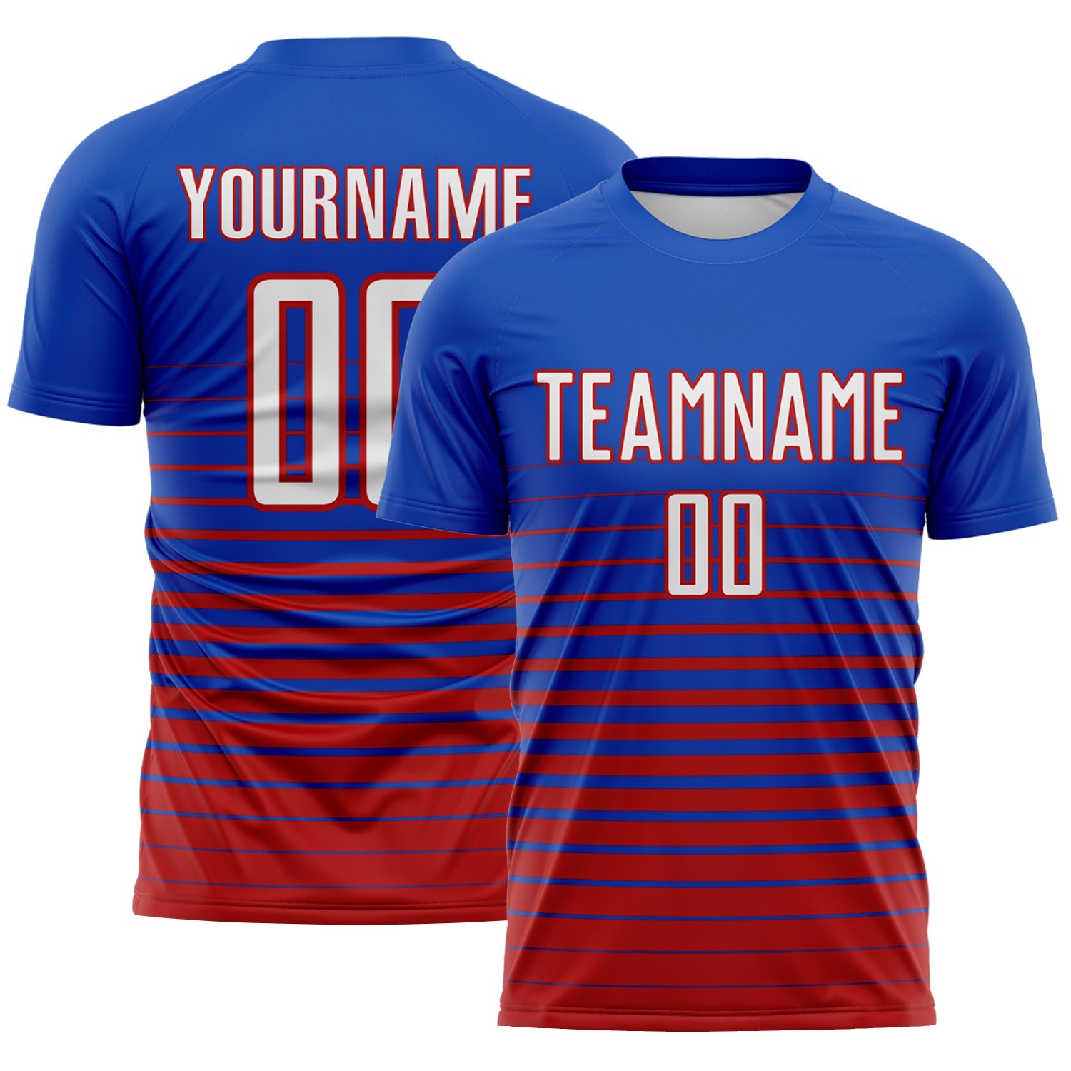 Custom Thunder Blue White-Red Gradient Pinstripe Sublimation Soccer Uniform Jersey - Main View