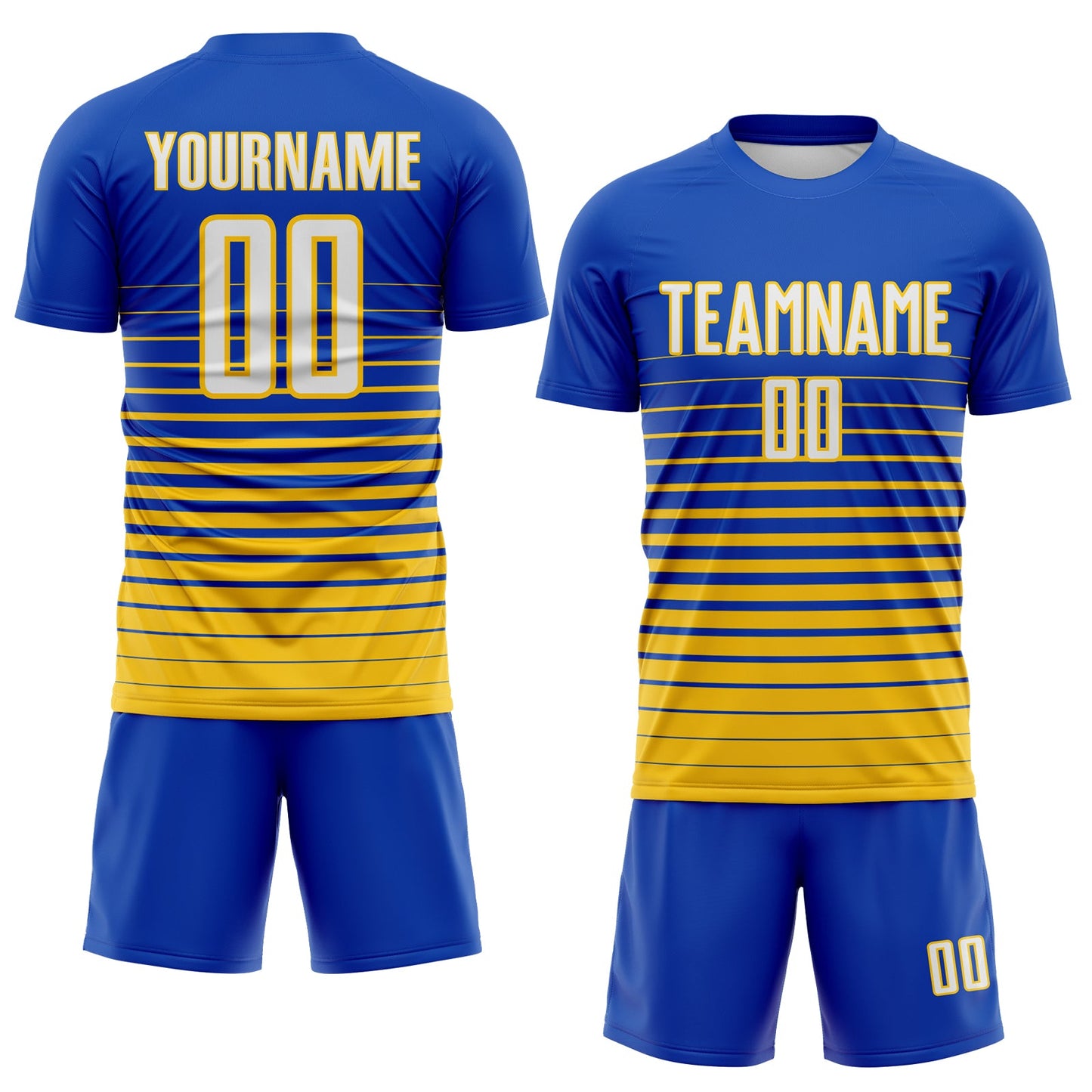 Custom Thunder Blue White-Yellow Gradient Pinstripe Sublimation Soccer Uniform Jersey view 2