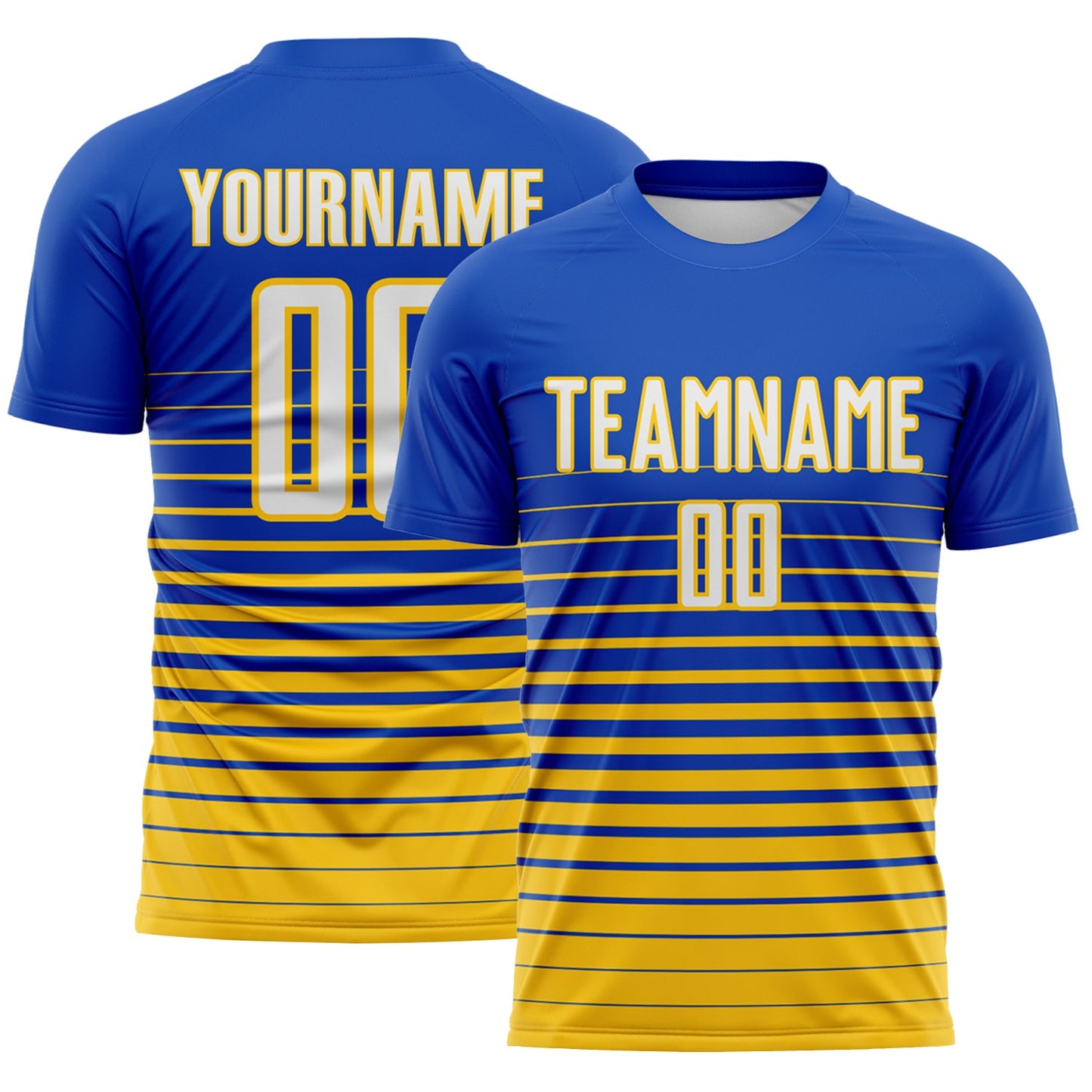 Custom Thunder Blue White-Yellow Gradient Pinstripe Sublimation Soccer Uniform Jersey - Main View