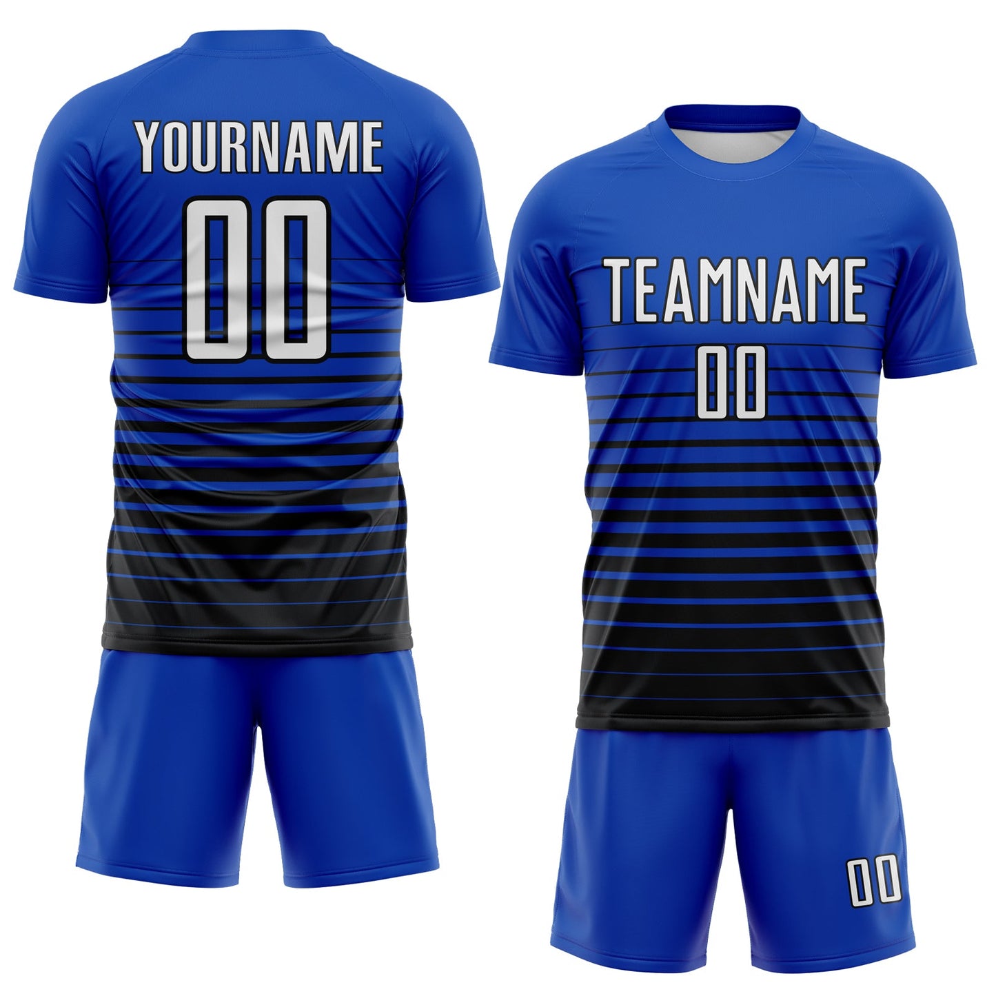 Custom Thunder Blue White-Black Gradient Pinstripe Sublimation Soccer Uniform Jersey view 2