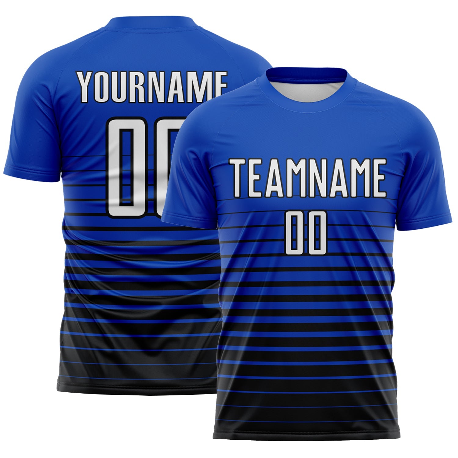 Custom Thunder Blue White-Black Gradient Pinstripe Sublimation Soccer Uniform Jersey - Main View