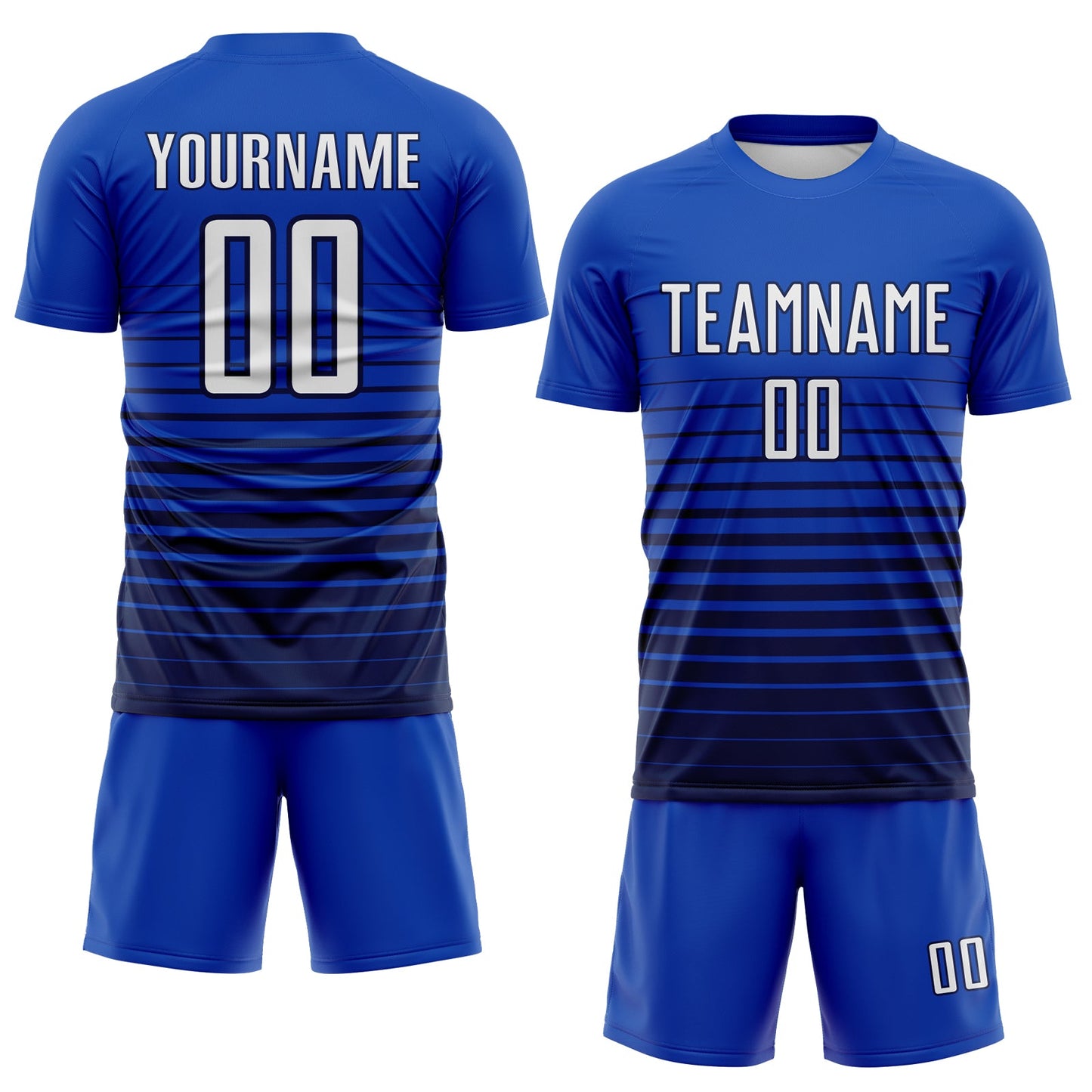Custom Thunder Blue White-Navy Gradient Pinstripe Sublimation Soccer Uniform Jersey view 2