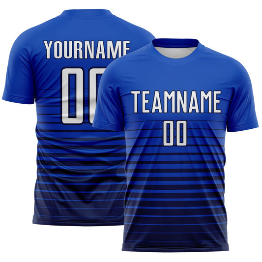 Custom Thunder Blue White-Navy Gradient Pinstripe Sublimation Soccer Uniform Jersey - Main View