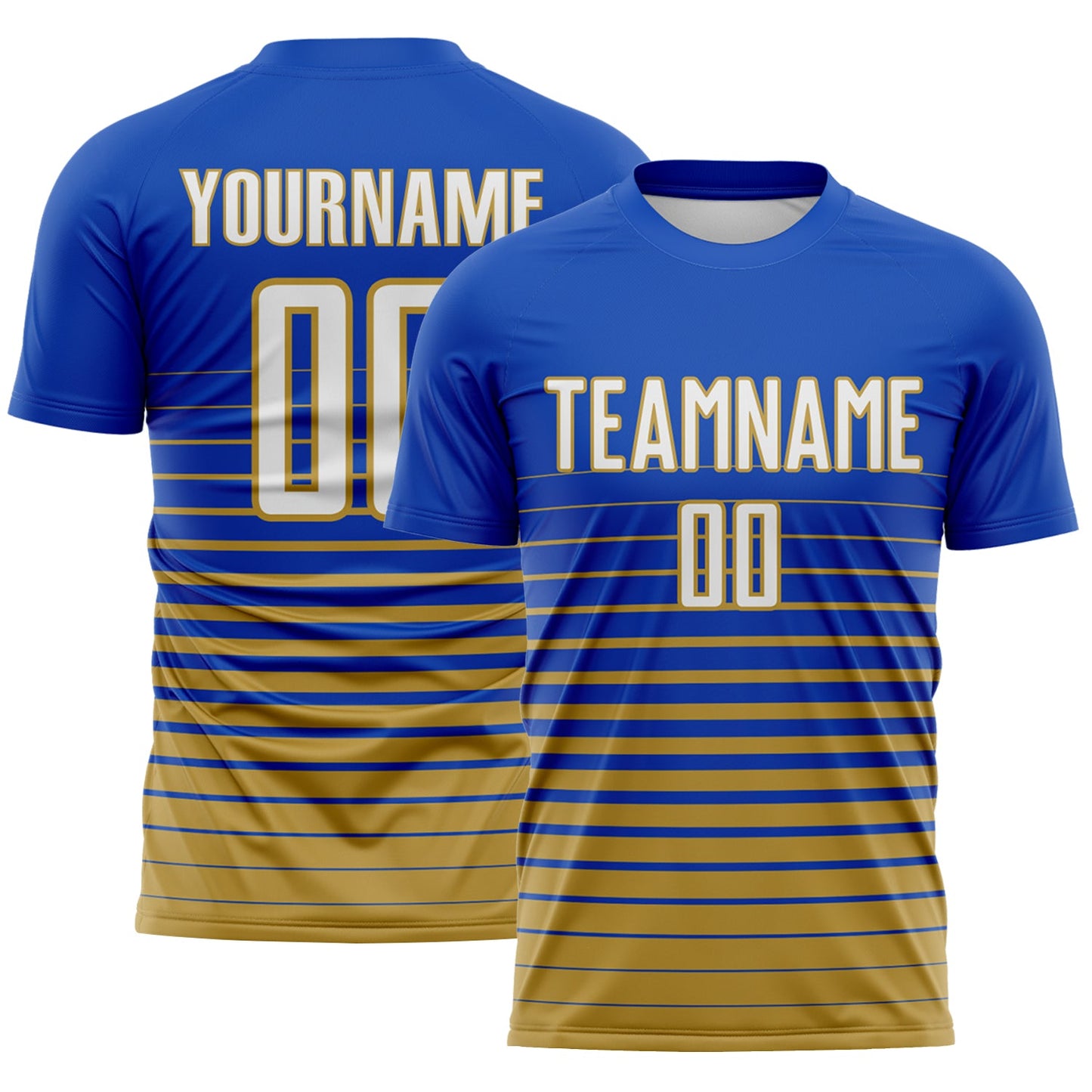 Custom Thunder Blue White-Old Gold Gradient Pinstripe Sublimation Soccer Uniform Jersey - Main View