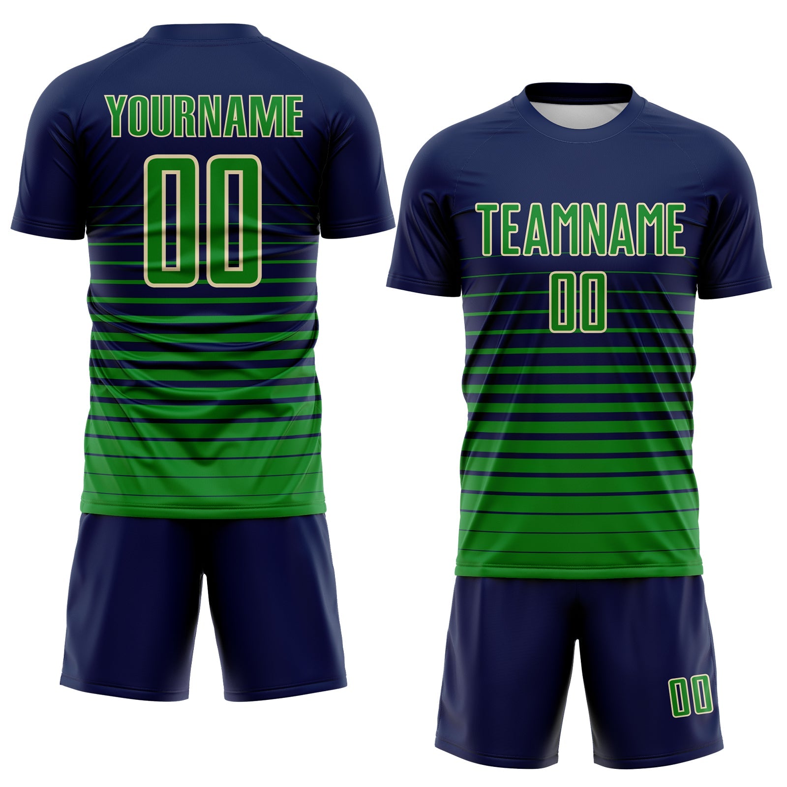 Custom Navy Grass Green-Cream Gradient Pinstripe Sublimation Soccer Uniform Jersey view 2