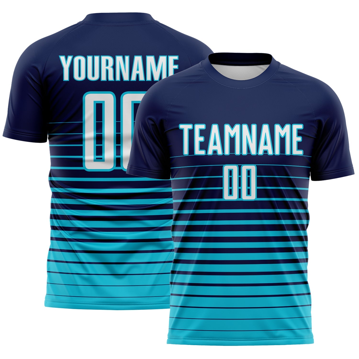 Custom Navy White-Lakes Blue Gradient Pinstripe Sublimation Soccer Uniform Jersey - Main View