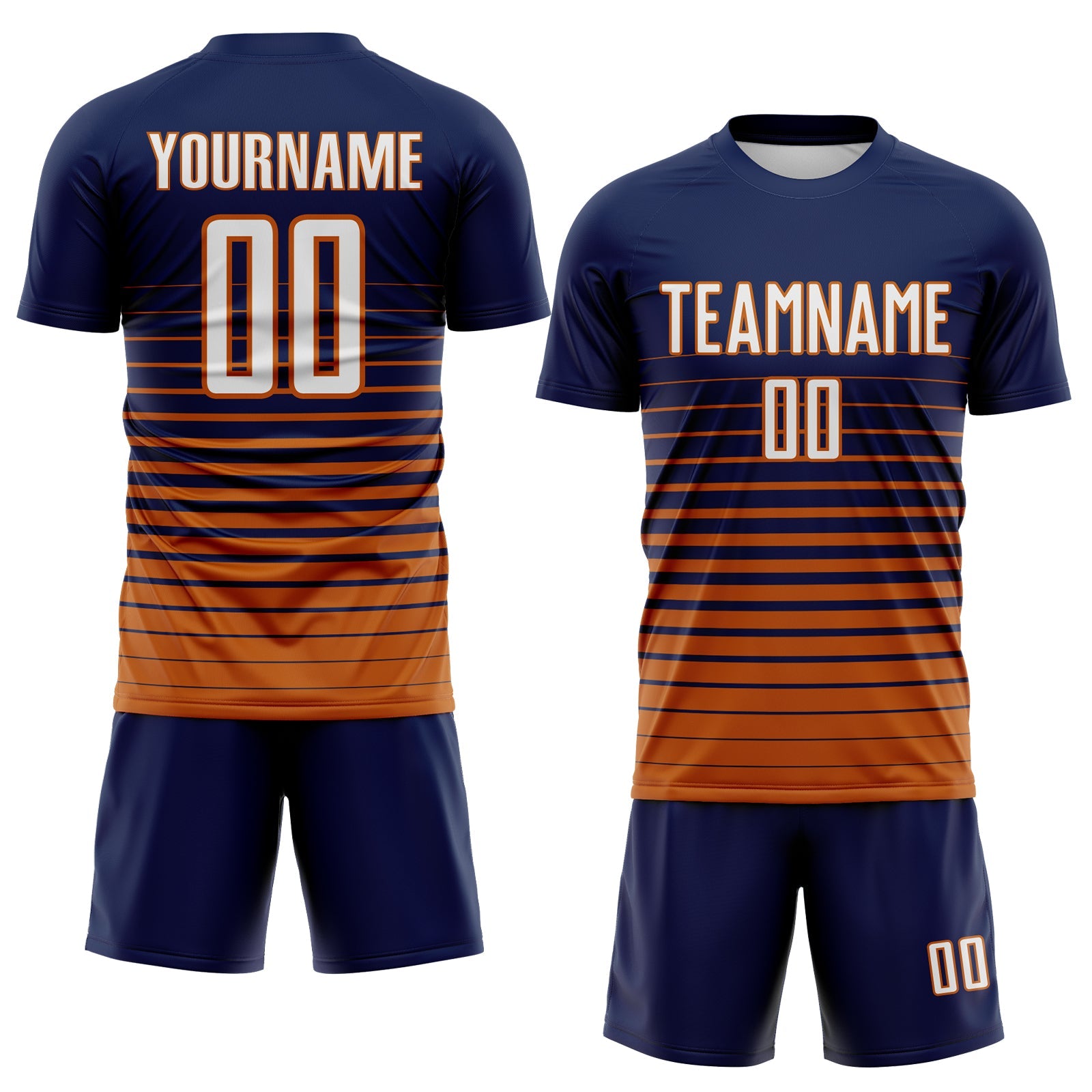 Custom Navy White-Bay Orange Gradient Pinstripe Sublimation Soccer Uniform Jersey view 2