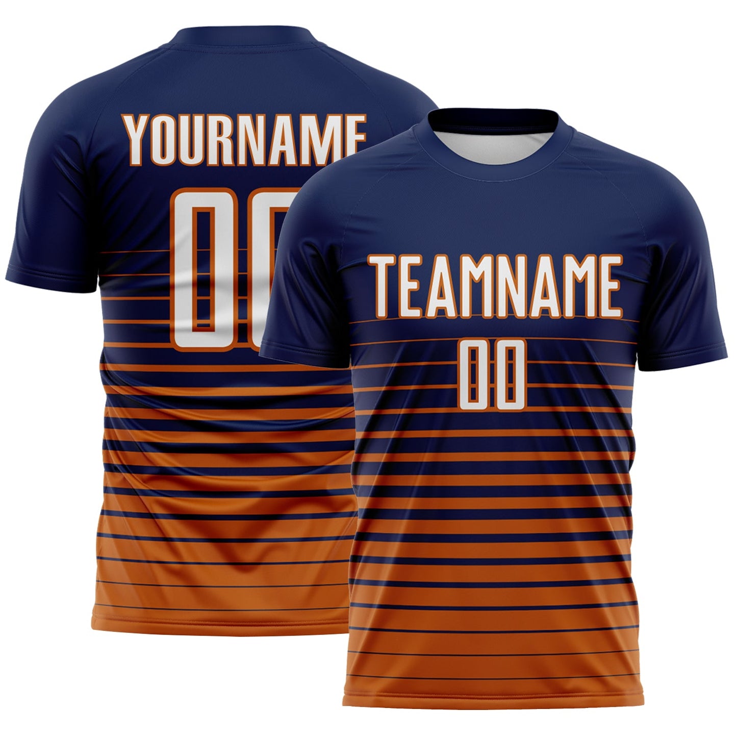 Custom Navy White-Bay Orange Gradient Pinstripe Sublimation Soccer Uniform Jersey - Main View